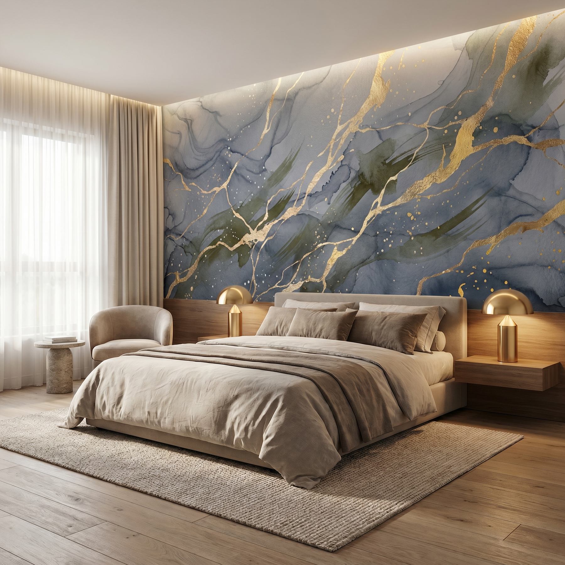 Abstract-Luxury-Marble Gold-Veins-Splash for Commercial-Space Deep-Blue-Champagne-Gold