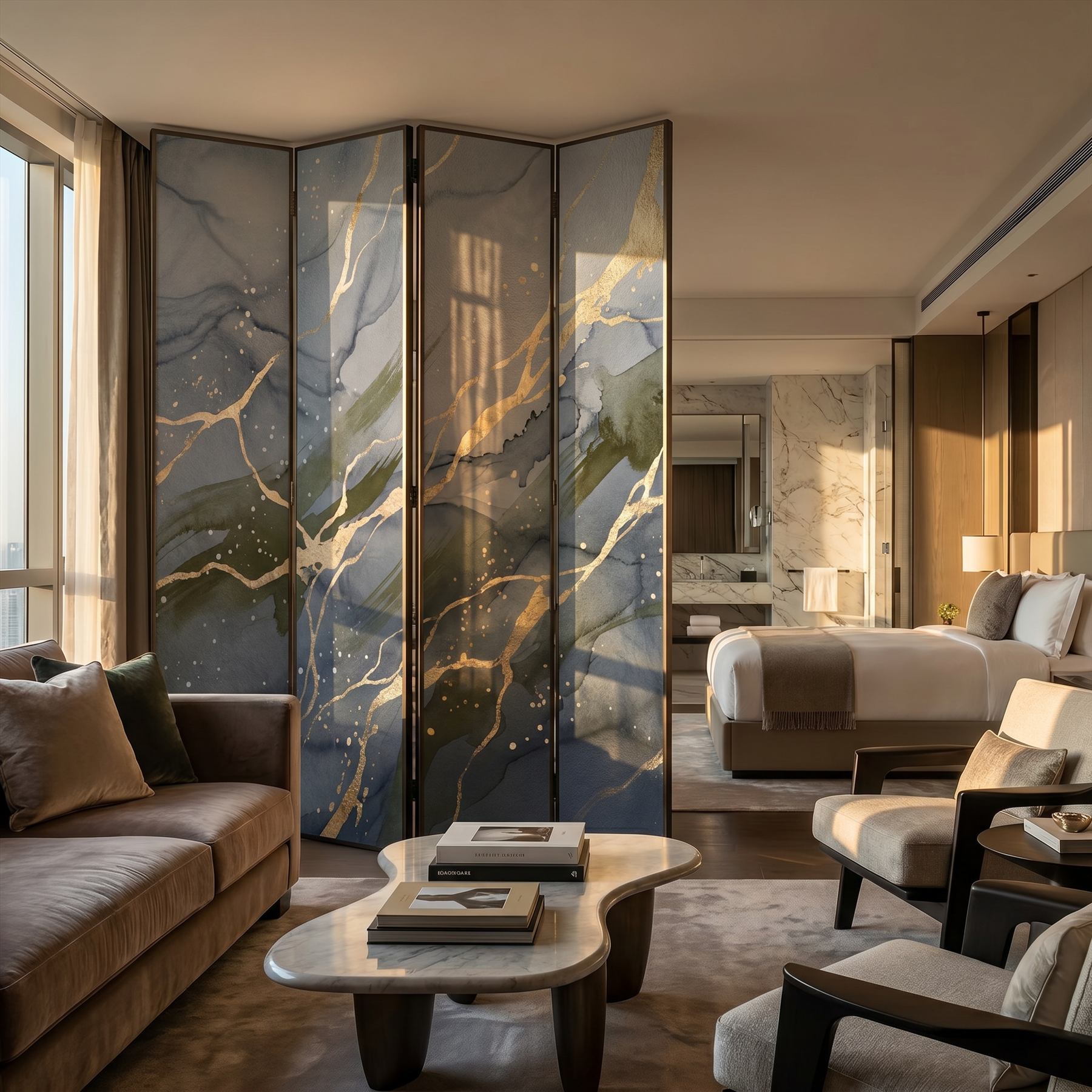Abstract-Luxury-Marble Gold-Veins-Splash Folding-Screen 10