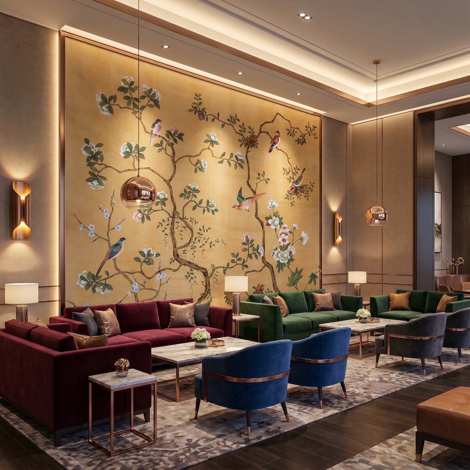 Chinoiserie Floral Avian - 高端会所休息区 - 商业空间