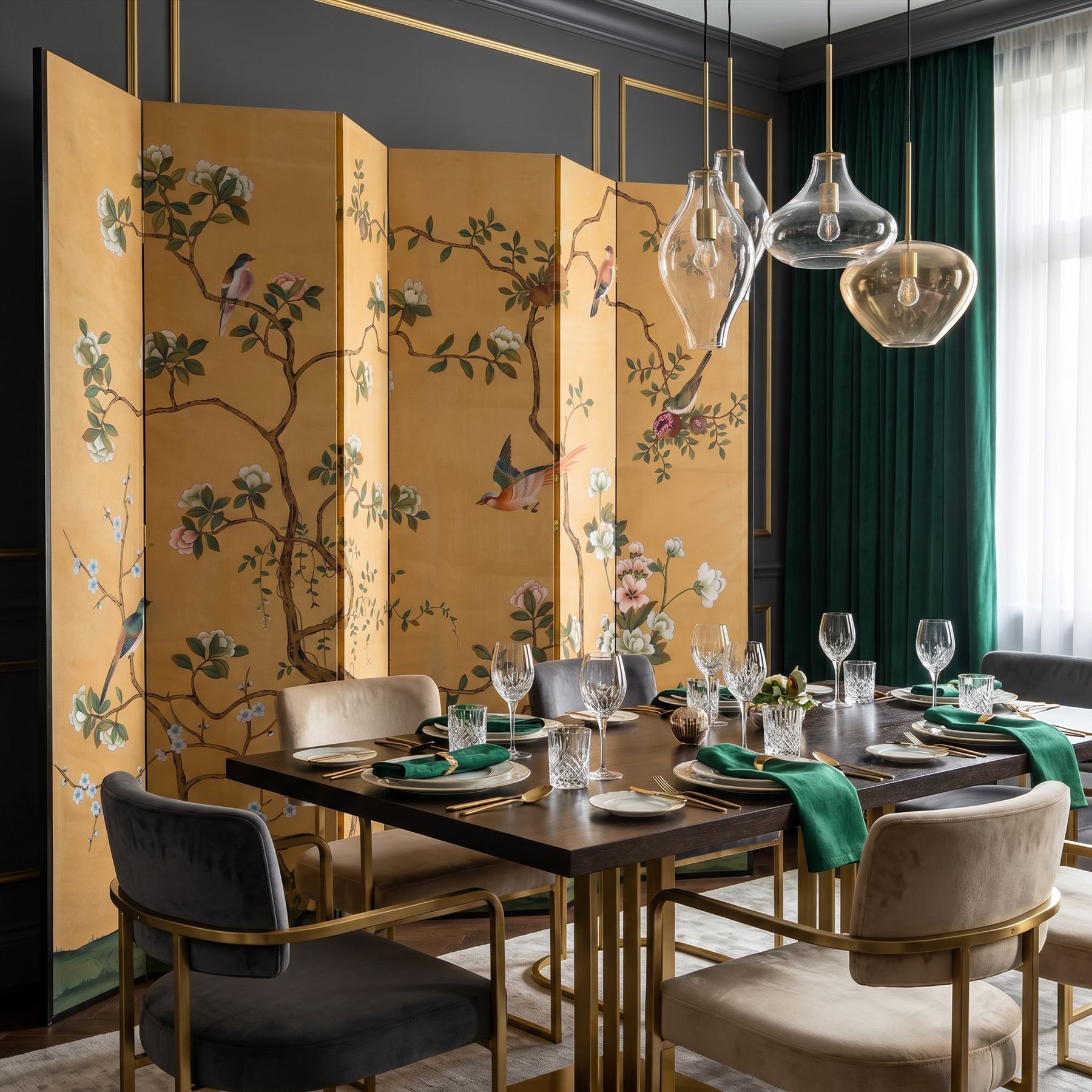 Chinoiserie Floral Avian - 米其林餐厅包间 - 商业空间
