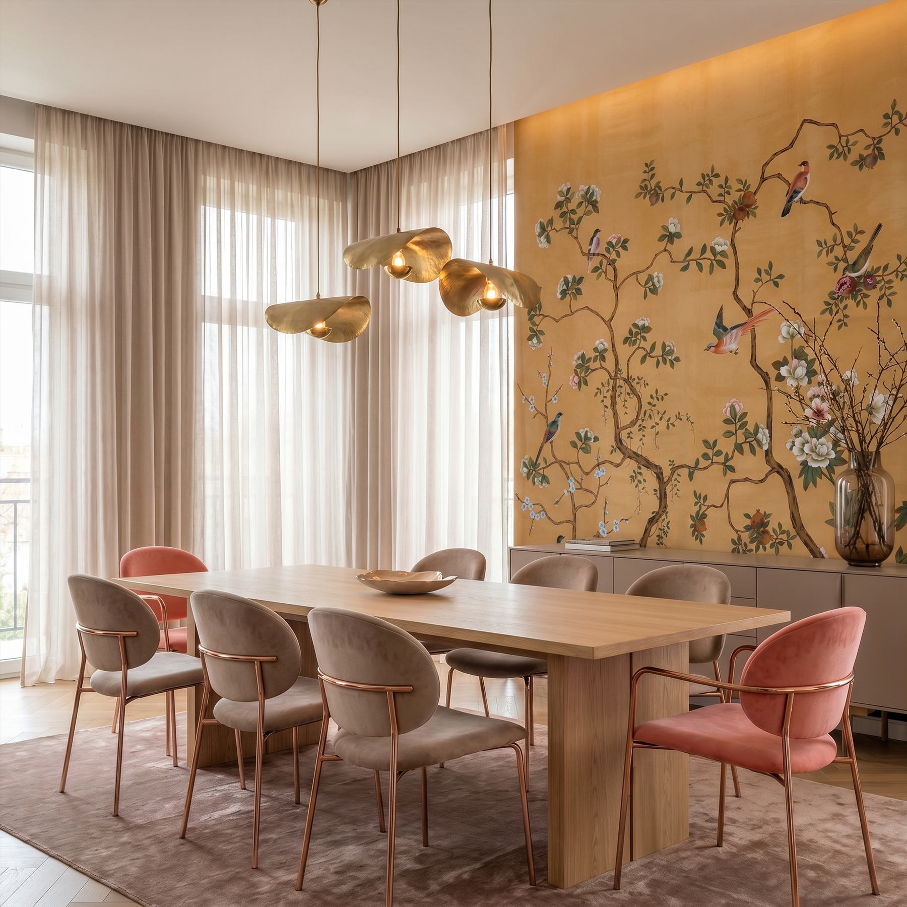 Chinoiserie Floral Avian - 轻奢餐厅 - 住宅空间