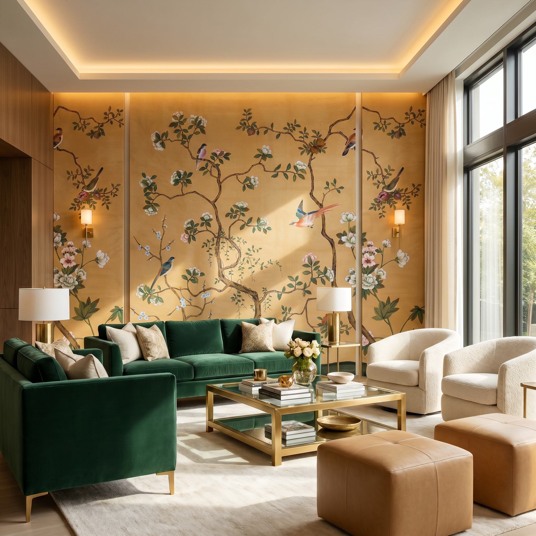 Chinoiserie Floral Avian - 现代奢华客厅 - 住宅空间