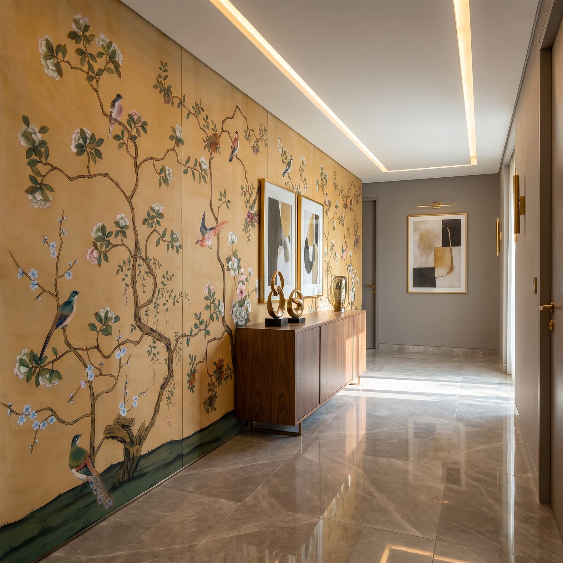 Chinoiserie Floral Avian - 现代走廊 - 住宅空间