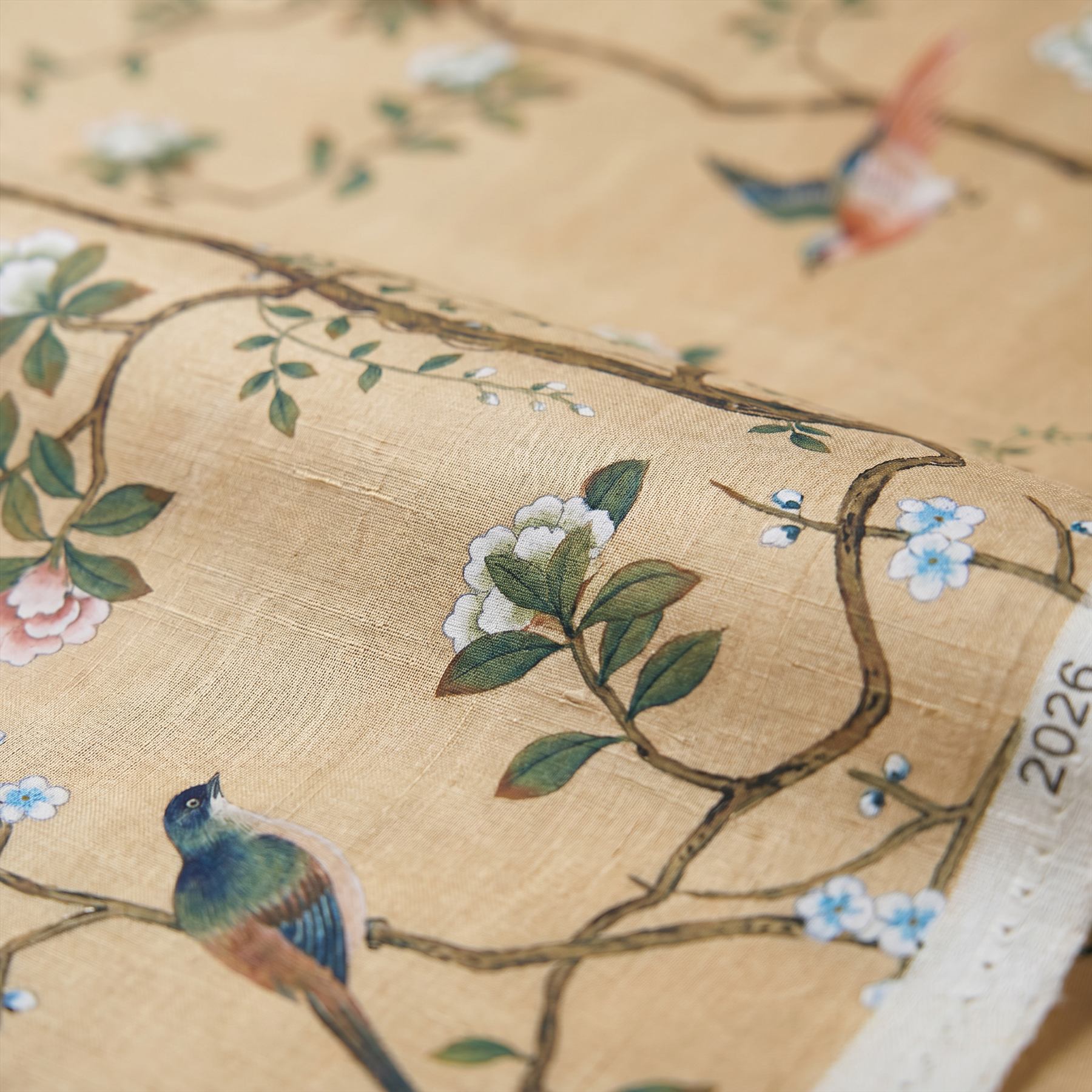 Chinoiserie Floral Avian - Gongbi Shuanggong Silk Print 1 - Detail Shot