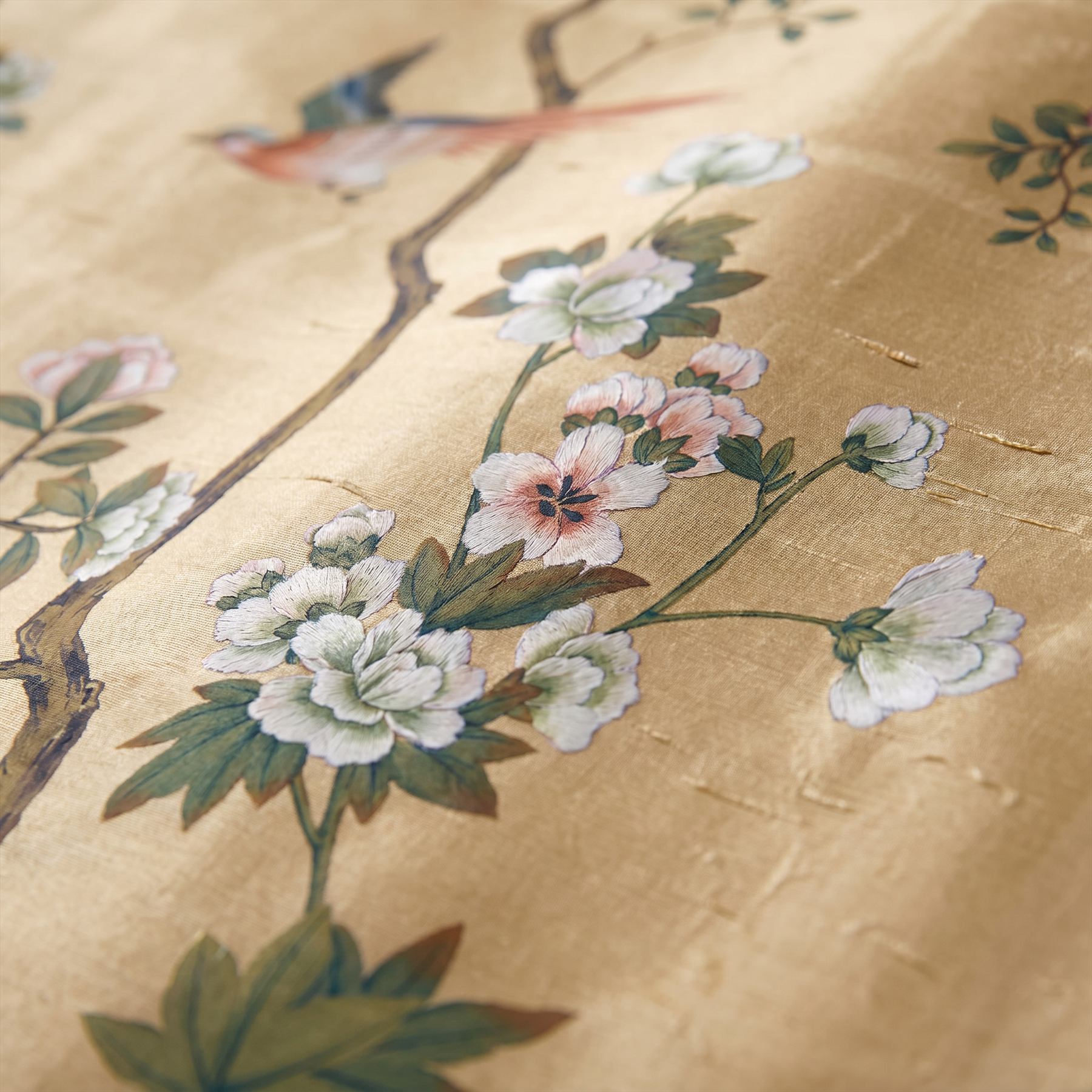 Chinoiserie Floral Avian - Gongbi Shuanggong Silk Print 2 - Detail Shot