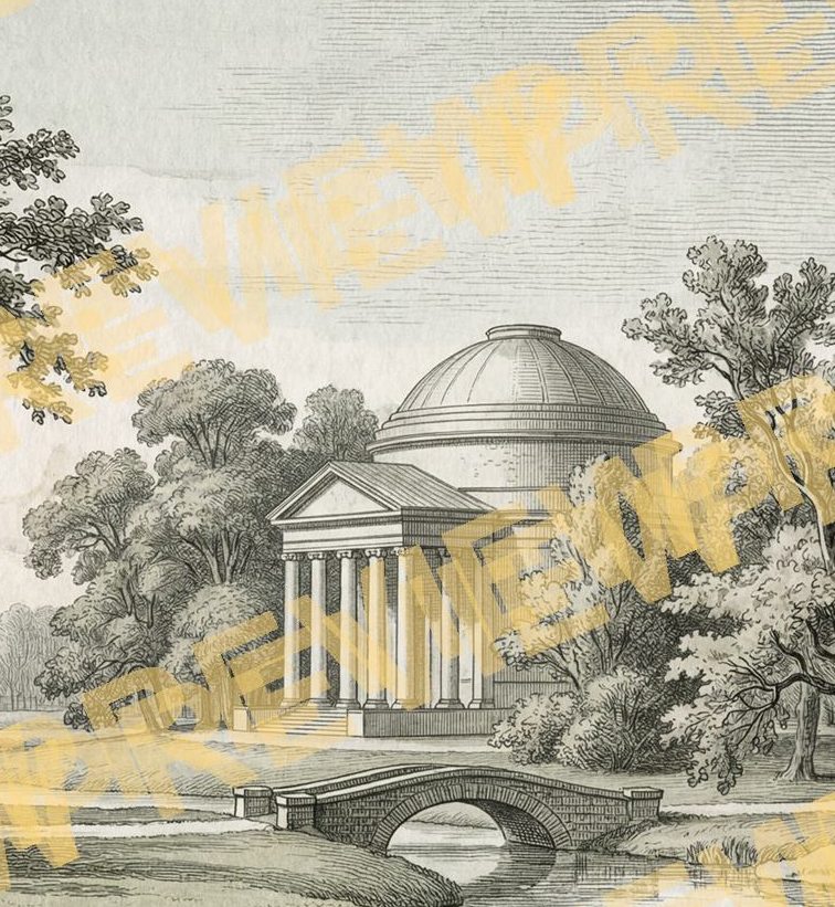 Classical-Engraving-Domed-Pavilion-for-Riverside-Park-Monochromatic-Green - Detail Crop 2