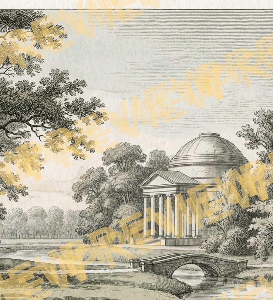 Classical-Engraving-Domed-Pavilion-for-Riverside-Park-Monochromatic-Green - Detail Crop 3
