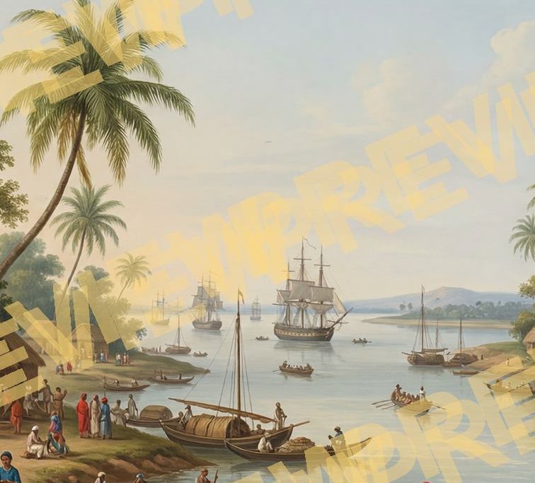 Company-School Indian Heritage Waterfront Palace Panorama - Material Detail 9 - Double Palace Silk Palm Grove and Vegetation - Detail Crop 1
