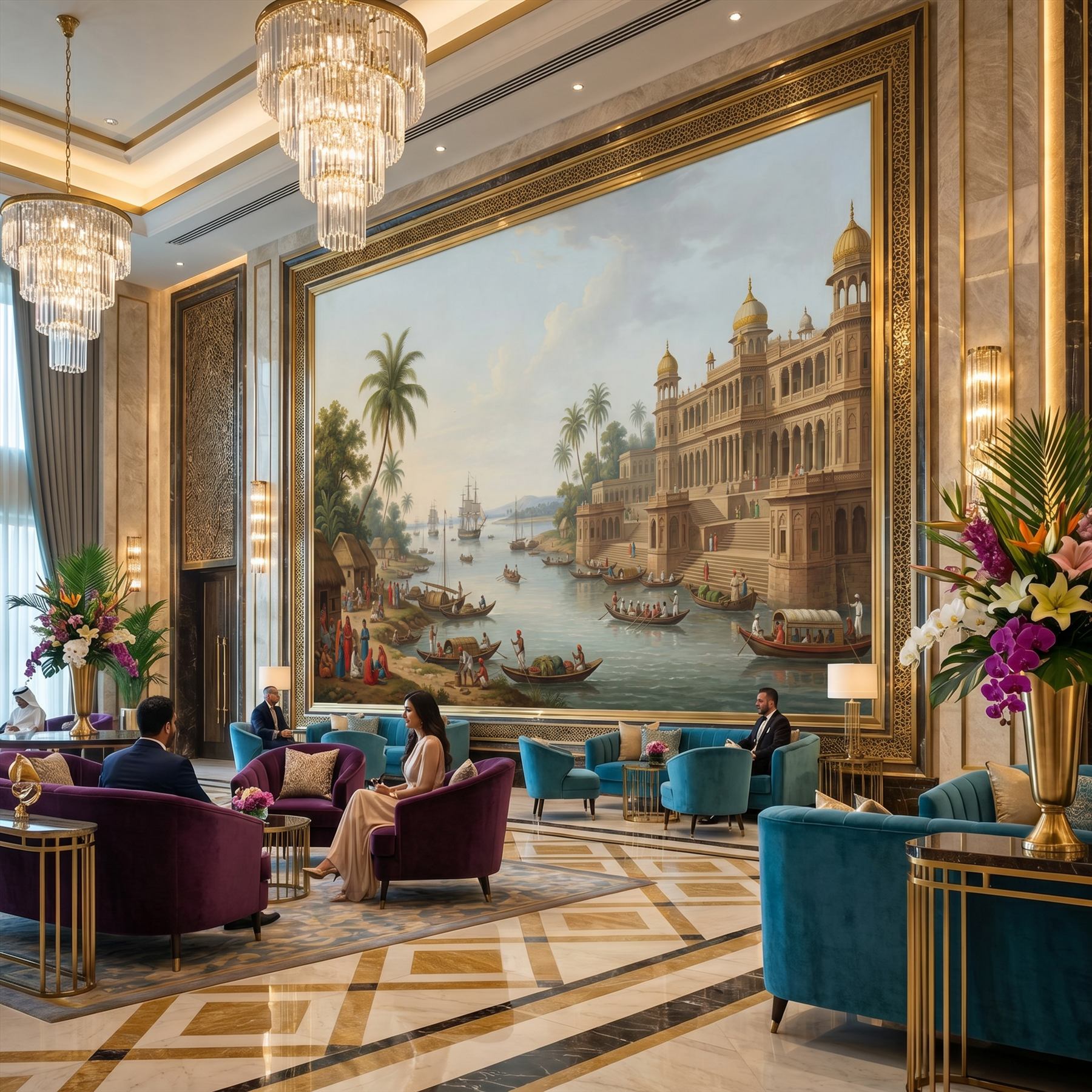 Company-School Indian Heritage Waterfront Palace Panorama - Material Detail 9 - Double Palace Silk Palm Grove and Vegetation