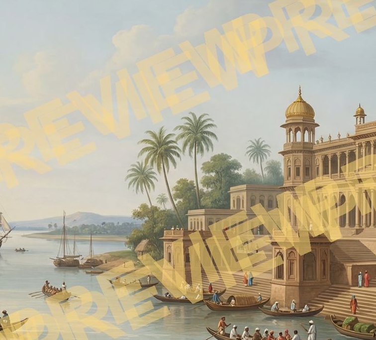 Company-School Indian Heritage Waterfront Palace Panorama - Material Detail 9 - Double Palace Silk Palm Grove and Vegetation - Detail Crop 2