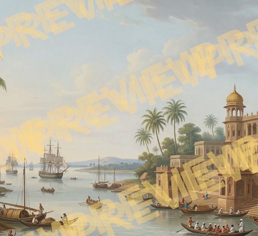 Company-School Indian Heritage Waterfront Palace Panorama - Material Detail 9 - Double Palace Silk Palm Grove and Vegetation - Detail Crop 3
