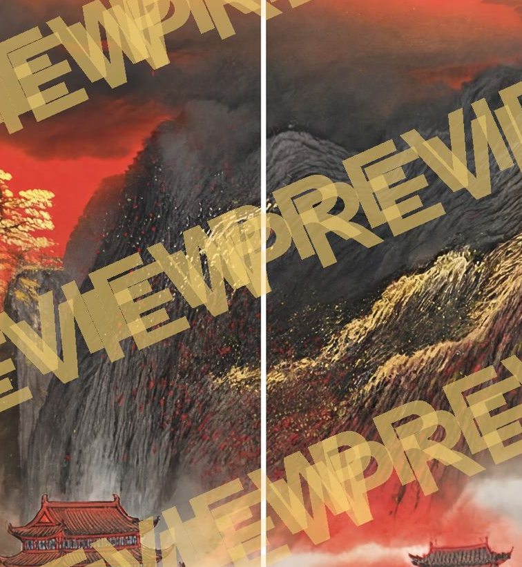 Crimson-Peaks-Splendor Majestic-Oriental-Mountainscape-Golden-Red - Detail Crop 1