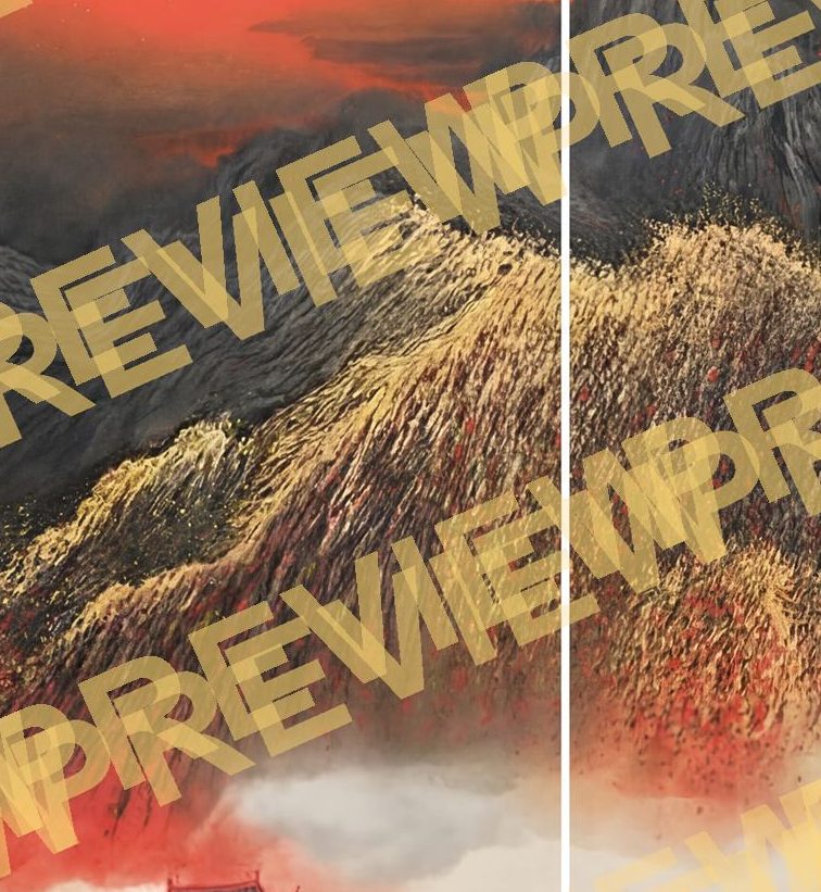 Crimson-Peaks-Splendor Majestic-Oriental-Mountainscape-Golden-Red - Detail Crop 2