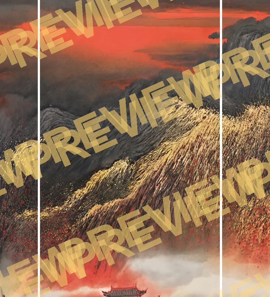 Crimson-Peaks-Splendor Majestic-Oriental-Mountainscape-Golden-Red - Detail Crop 3