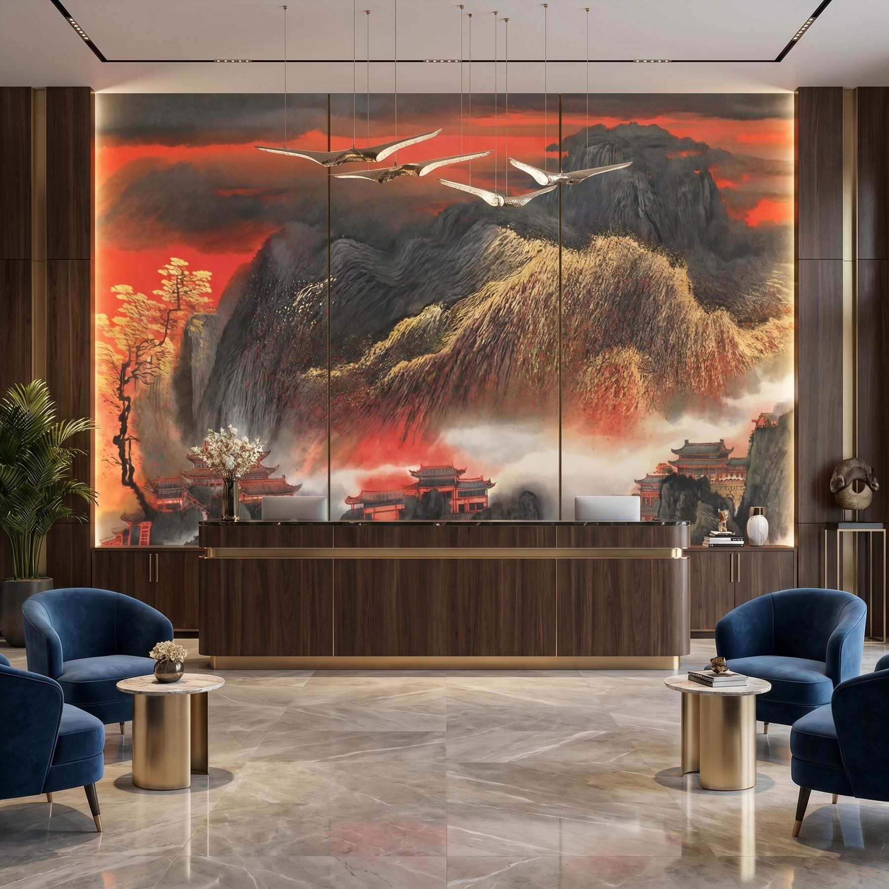 Crimson-Peaks-Splendor Majestic-Oriental-Mountainscape-Golden-Red