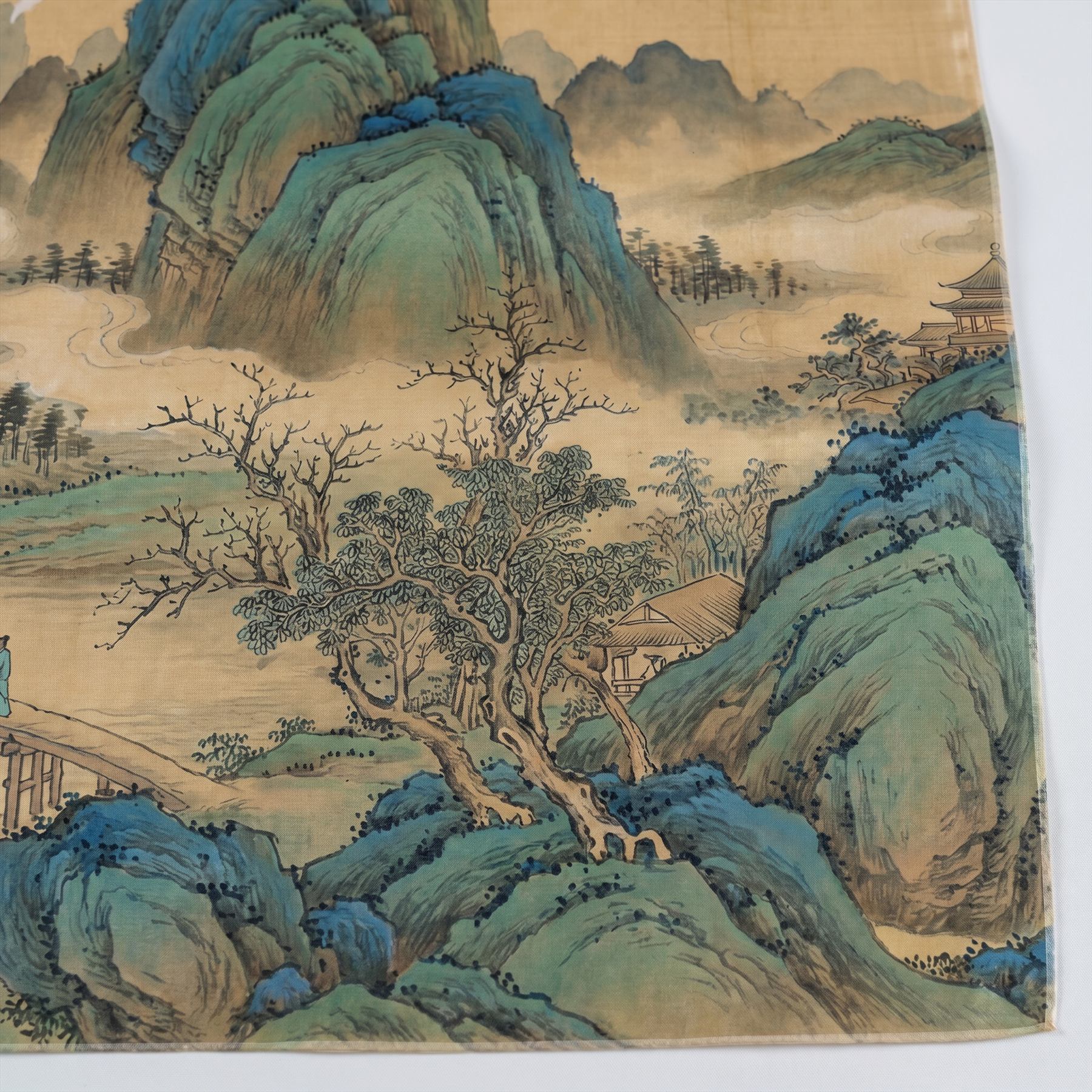 Cyan-Green Landscape for Commercial Space Traditional Chinese Aesthetic - Ultra-fine Gongbi Print Detail 2