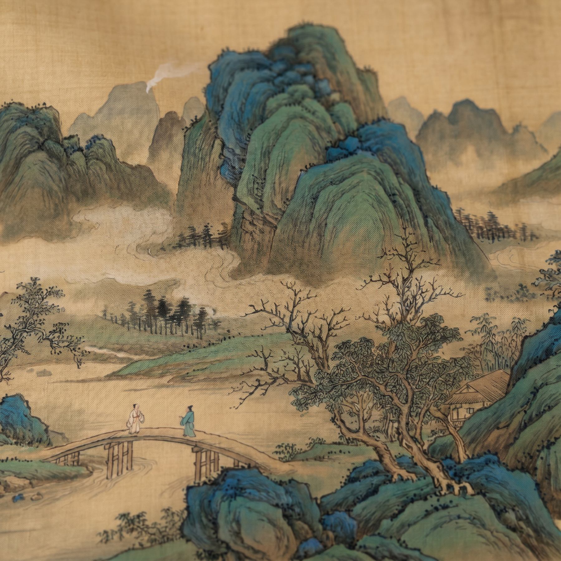 Cyan-Green Landscape for Commercial Space Traditional Chinese Aesthetic - Fine Gongbi Silk Detail 1