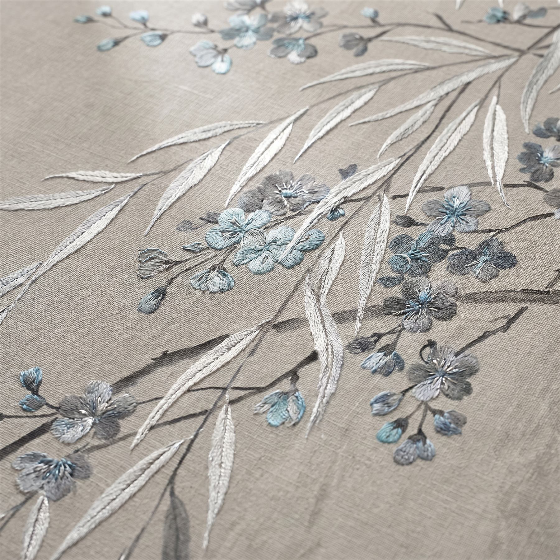 Ethereal Botanical Modern Commercial Space Soft Gray Blue Elegance - Printing with Minimal Hand Embroidery Detail - 02