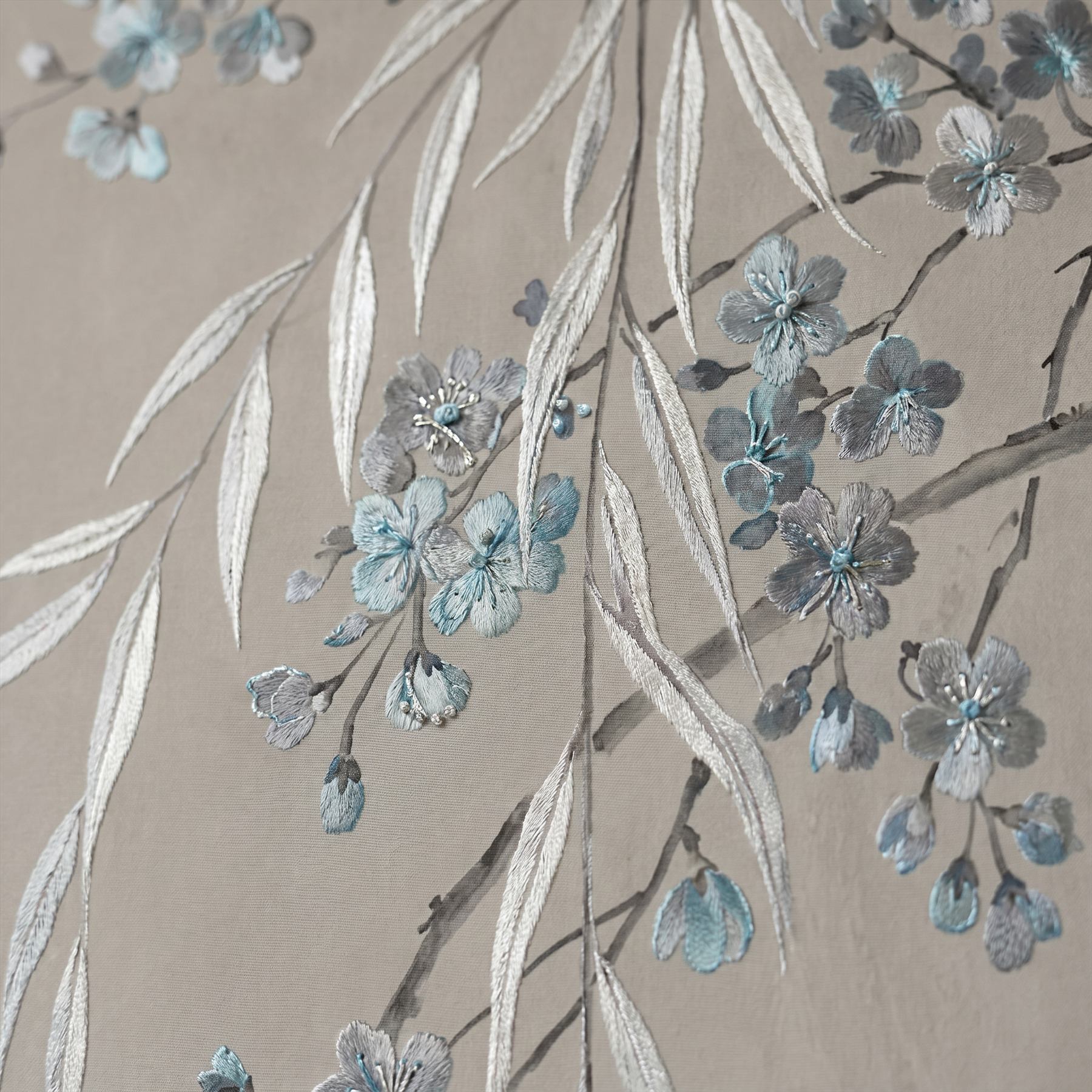 Ethereal Botanical Modern Commercial Space Soft Gray Blue Elegance - Printing with Minimal Hand Embroidery Detail - 01