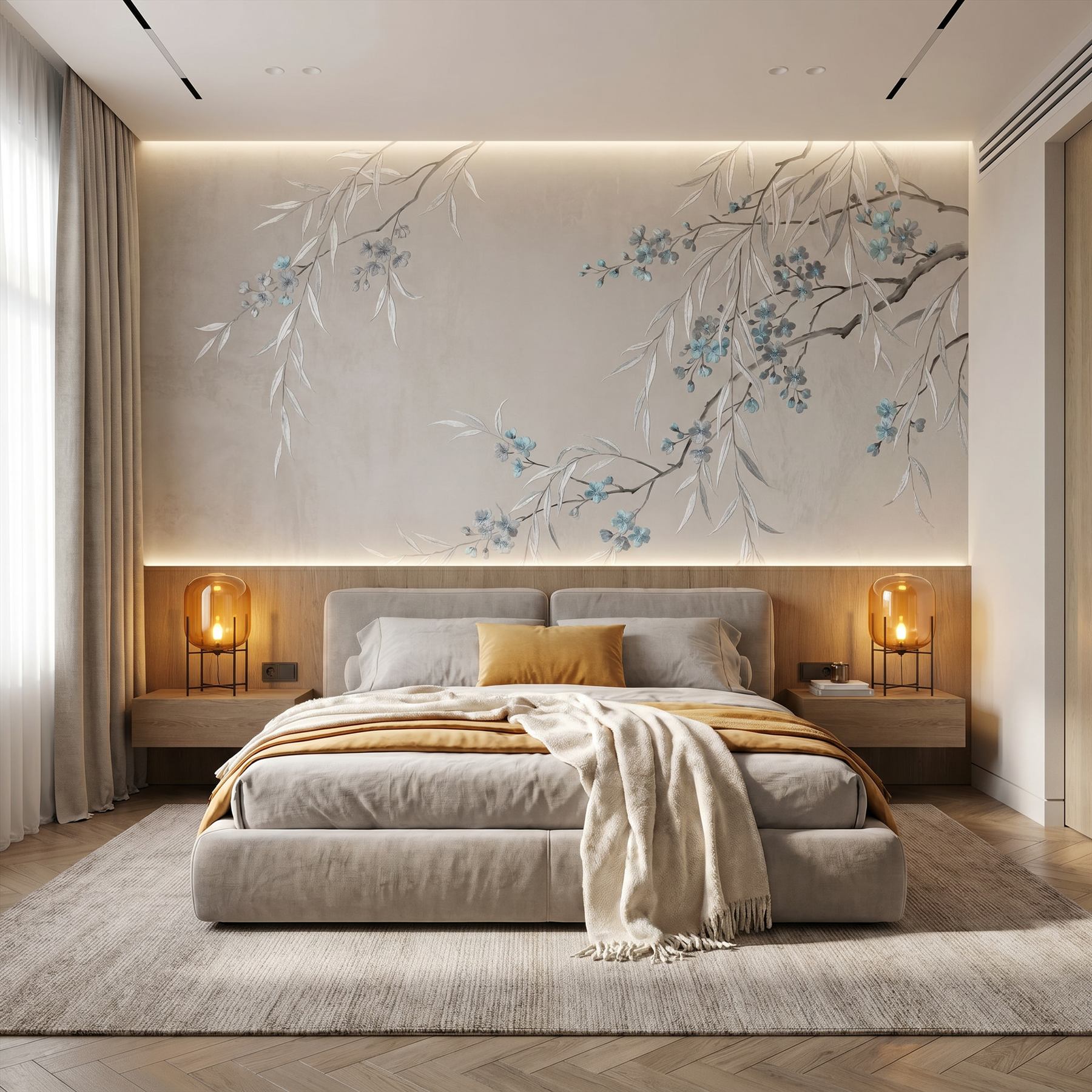 Ethereal Botanical Modern Commercial Space Soft Gray Blue Elegance - 卧室1 - 墙面壁画