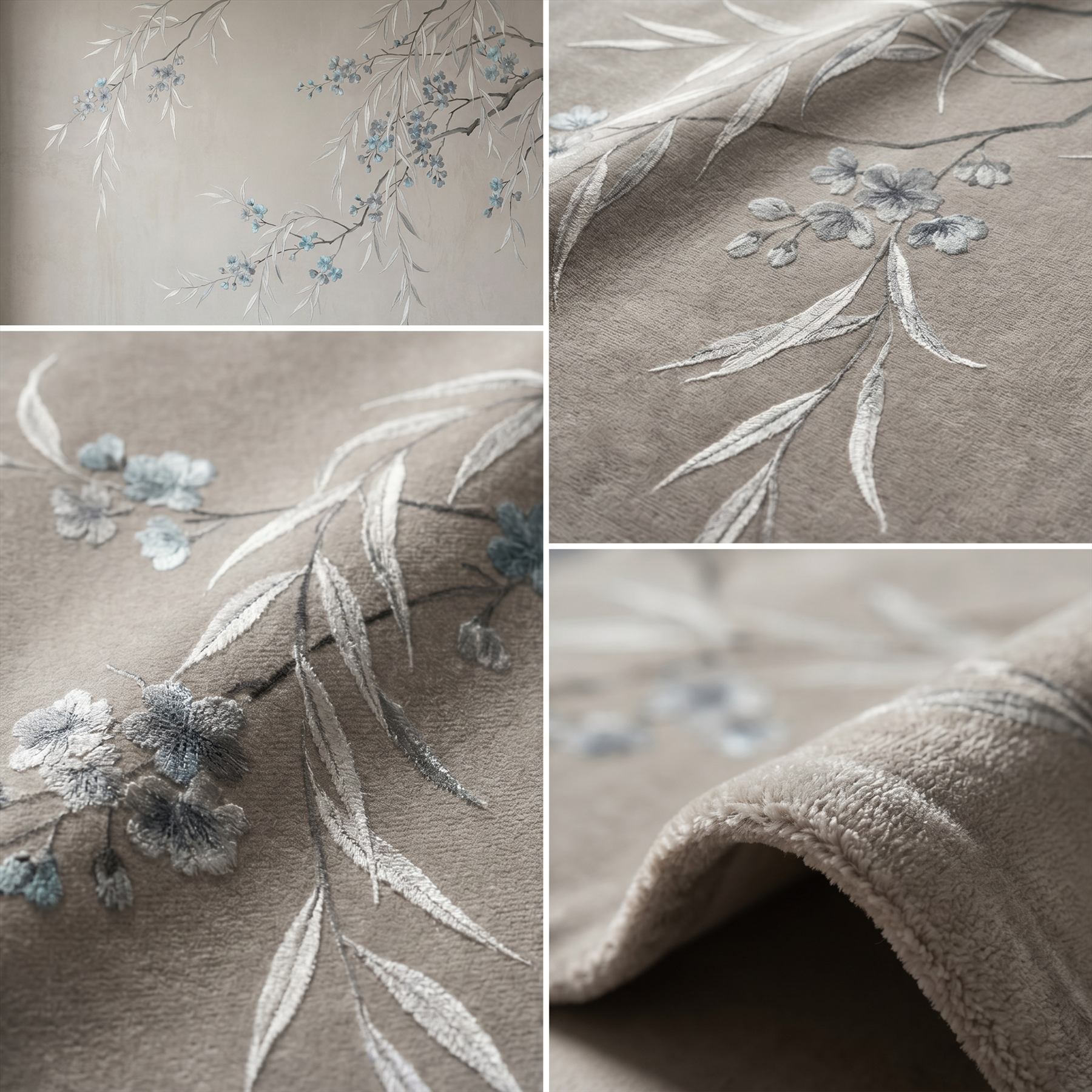 Ethereal Botanical Modern Commercial Space Soft Gray Blue Elegance - Ultra-fine Chenille Printing Detail - 01