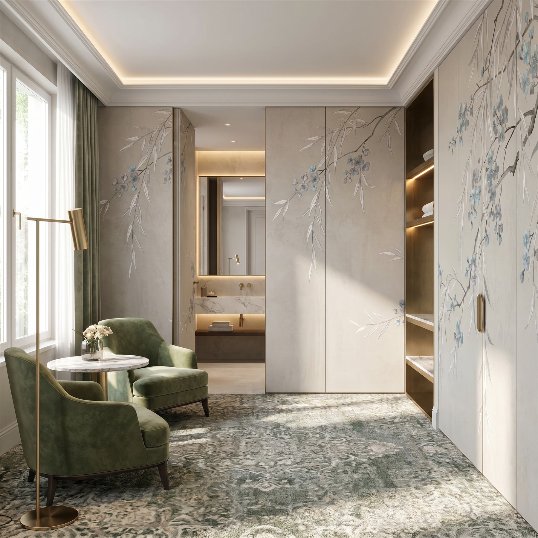 Ethereal Botanical Modern Commercial Space Soft Gray Blue Elegance - 酒店房间2 - 门板