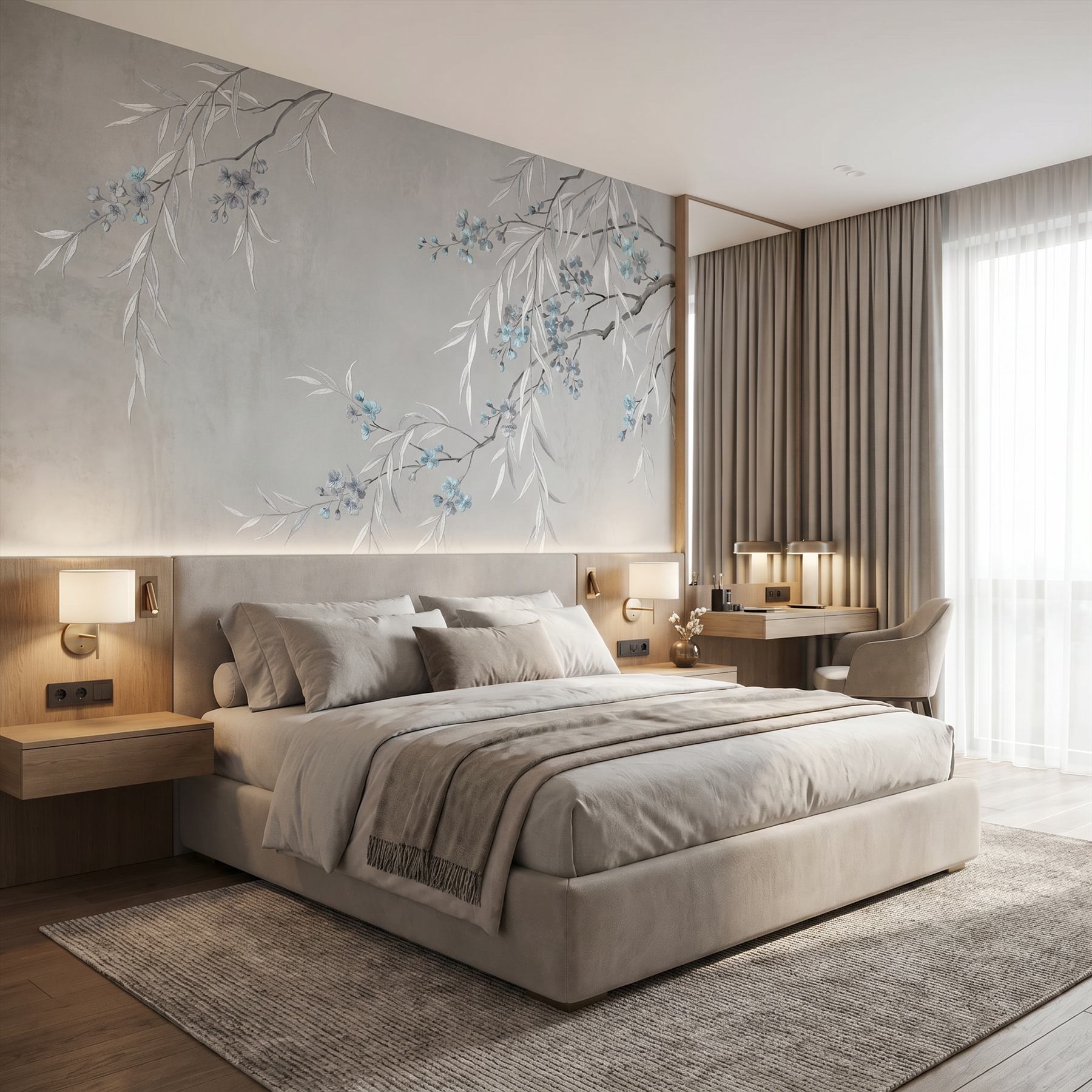 Ethereal Botanical Modern Commercial Space Soft Gray Blue Elegance - 酒店房间1 - 墙面壁画