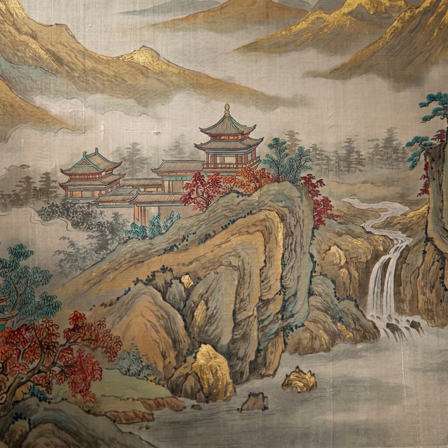 Golden-Peaks-Landscape-for-Luxury-Commercial-Space-Teal-Crimson-Accents-08-Gongbi-Shuanggong-Print