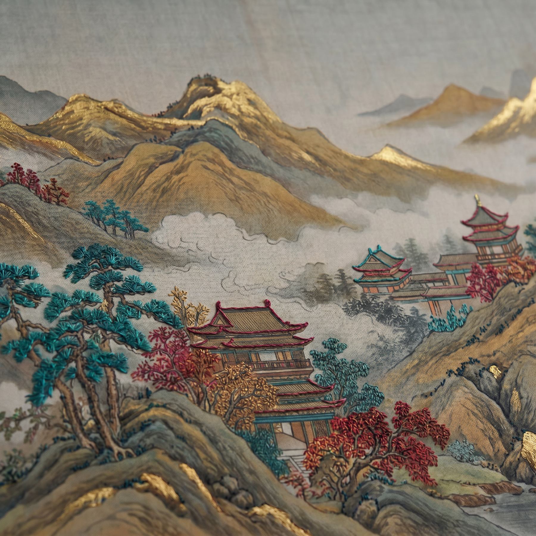 Golden-Peaks-Landscape-for-Luxury-Commercial-Space-Teal-Crimson-Accents-06-Print-Embroidery