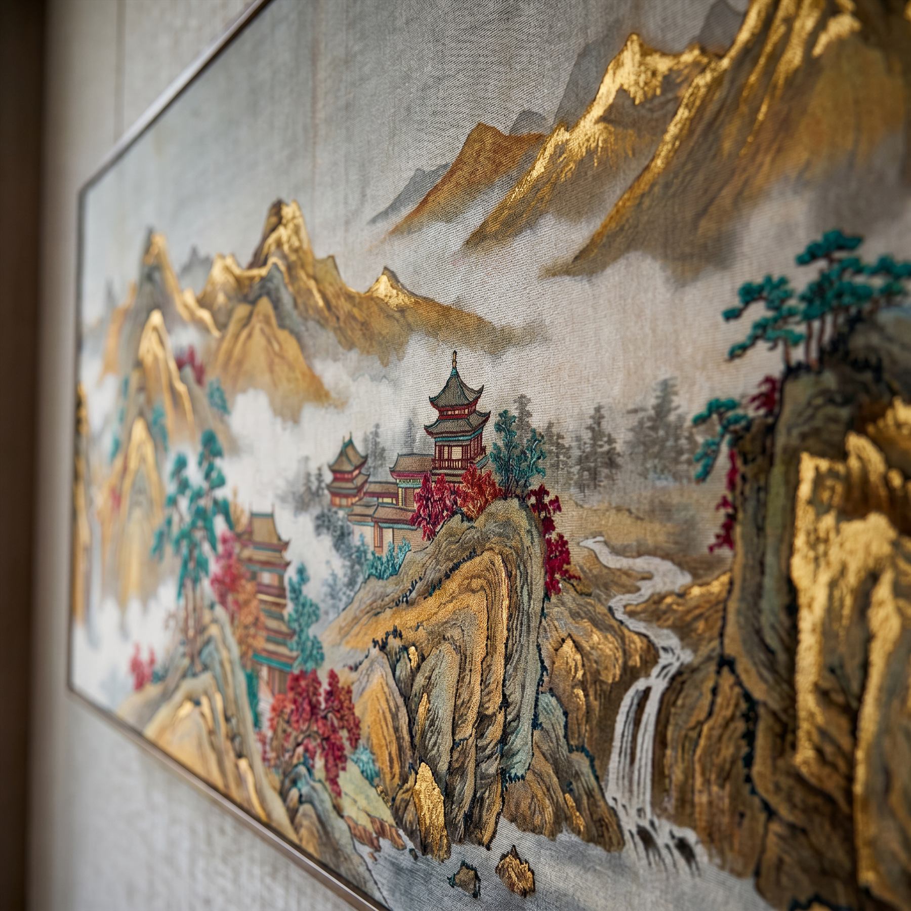 Golden-Peaks-Landscape-for-Luxury-Commercial-Space-Teal-Crimson-Accents-04-Chenille-Print
