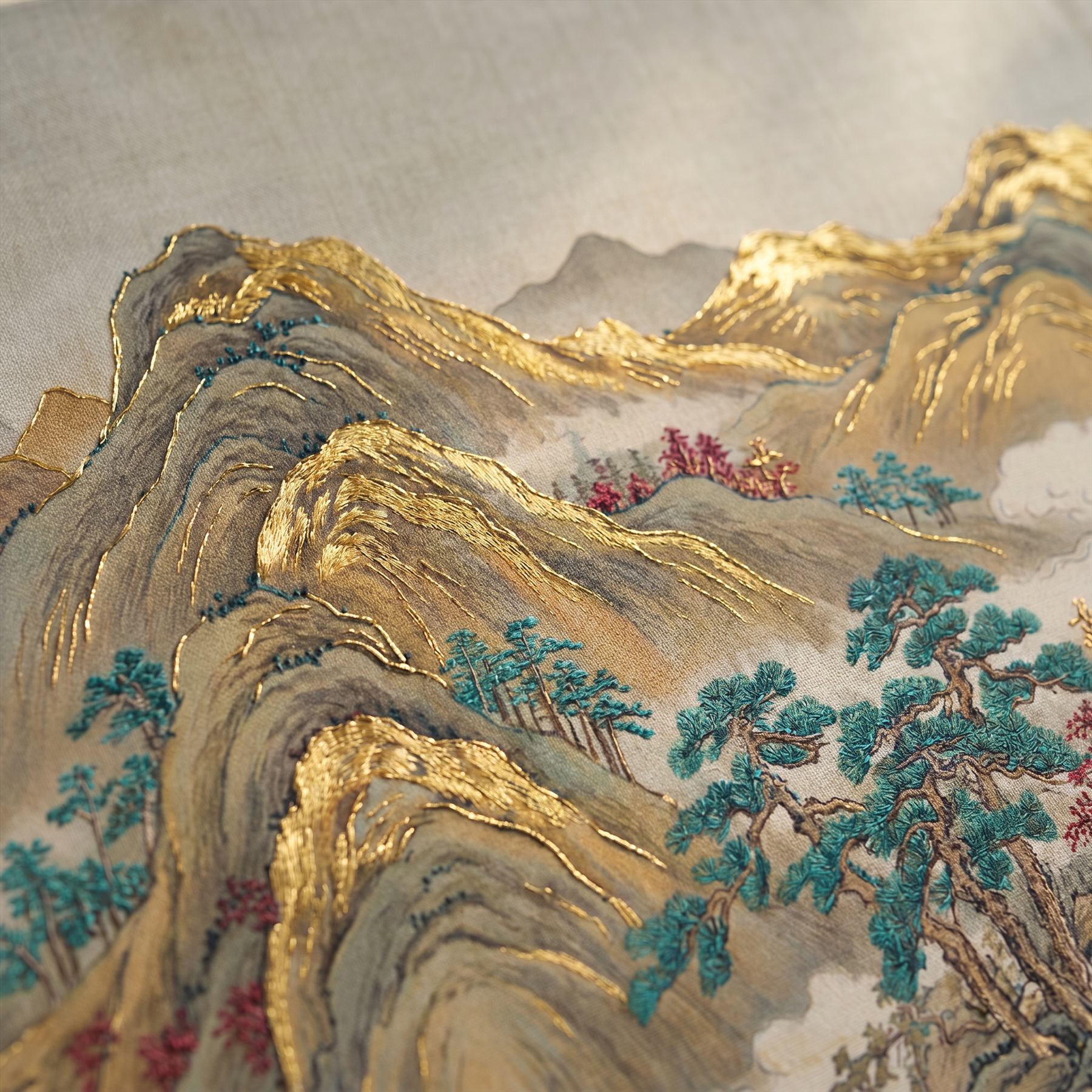 Golden-Peaks-Landscape-for-Luxury-Commercial-Space-Teal-Crimson-Accents-05-Print-Embroidery