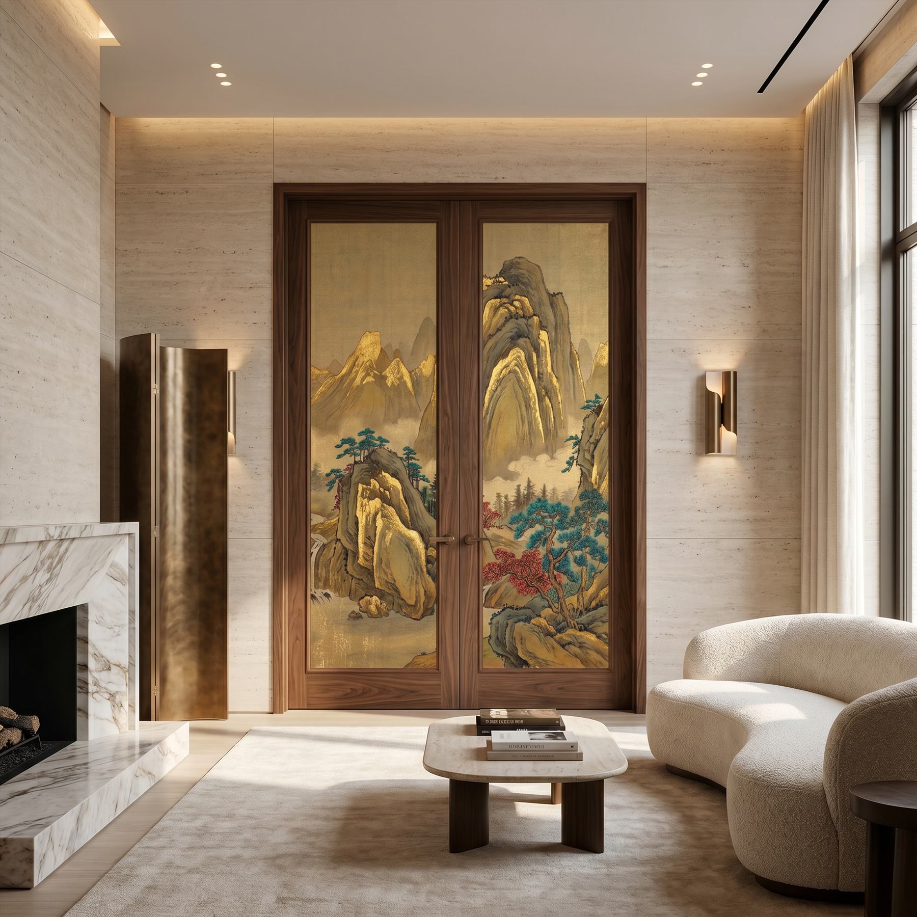 Golden-Peaks-Landscape-for-Luxury-Commercial-Space-Teal-Crimson-Accents-11-Hardback-Door-Panel