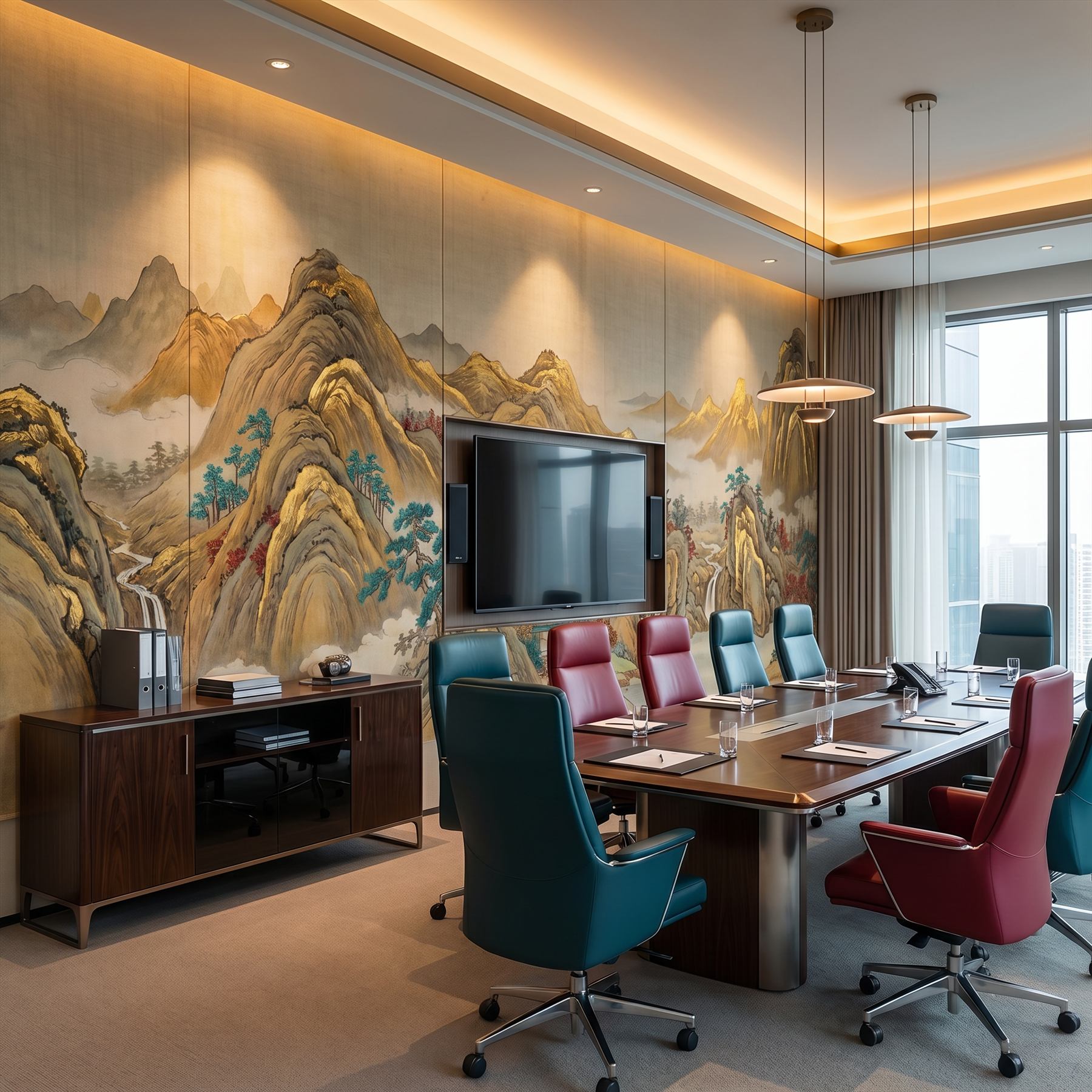 Golden-Peaks-Landscape-for-Luxury-Commercial-Space-Teal-Crimson-Accents-08-Executive-Office-Conference-Room