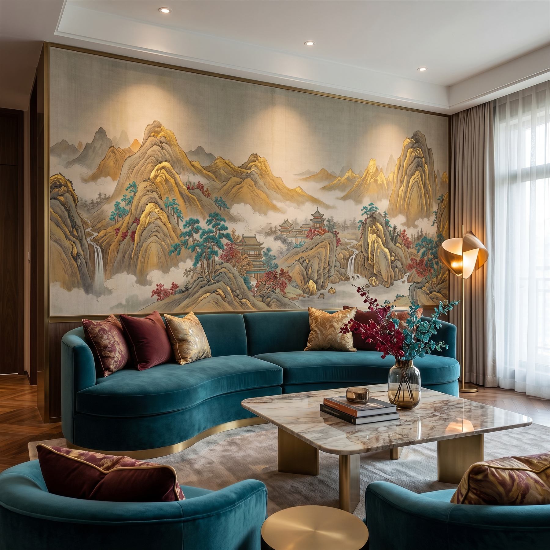 Golden-Peaks-Landscape-for-Luxury-Commercial-Space-Teal-Crimson-Accents-01-Luxury-Living-Room