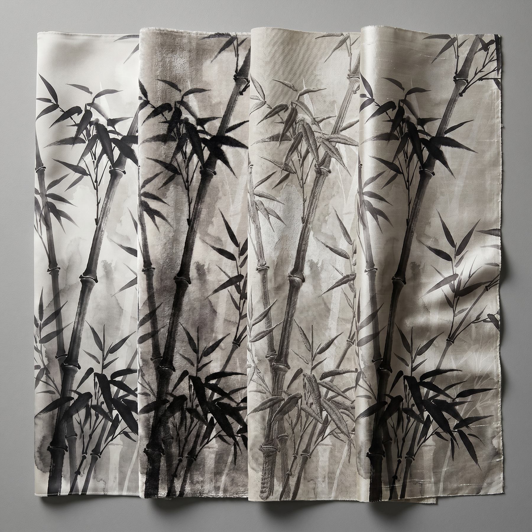 Ink-Wash Bamboo Forest Zen Minimalist Soft Gray - Multi-Material Comparison