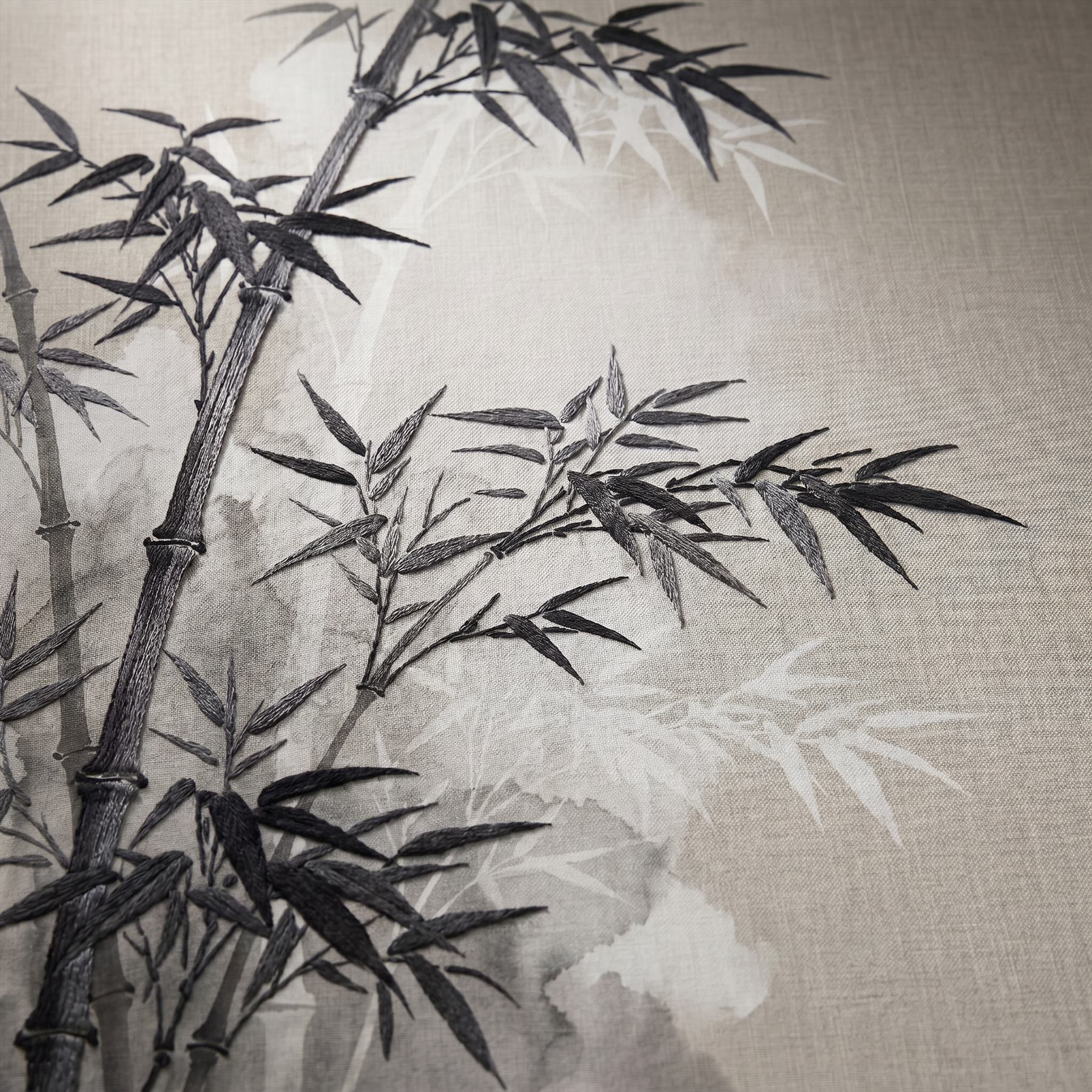 Ink-Wash Bamboo Forest Zen Minimalist Soft Gray - Print with Hand Embroidery Detail 2