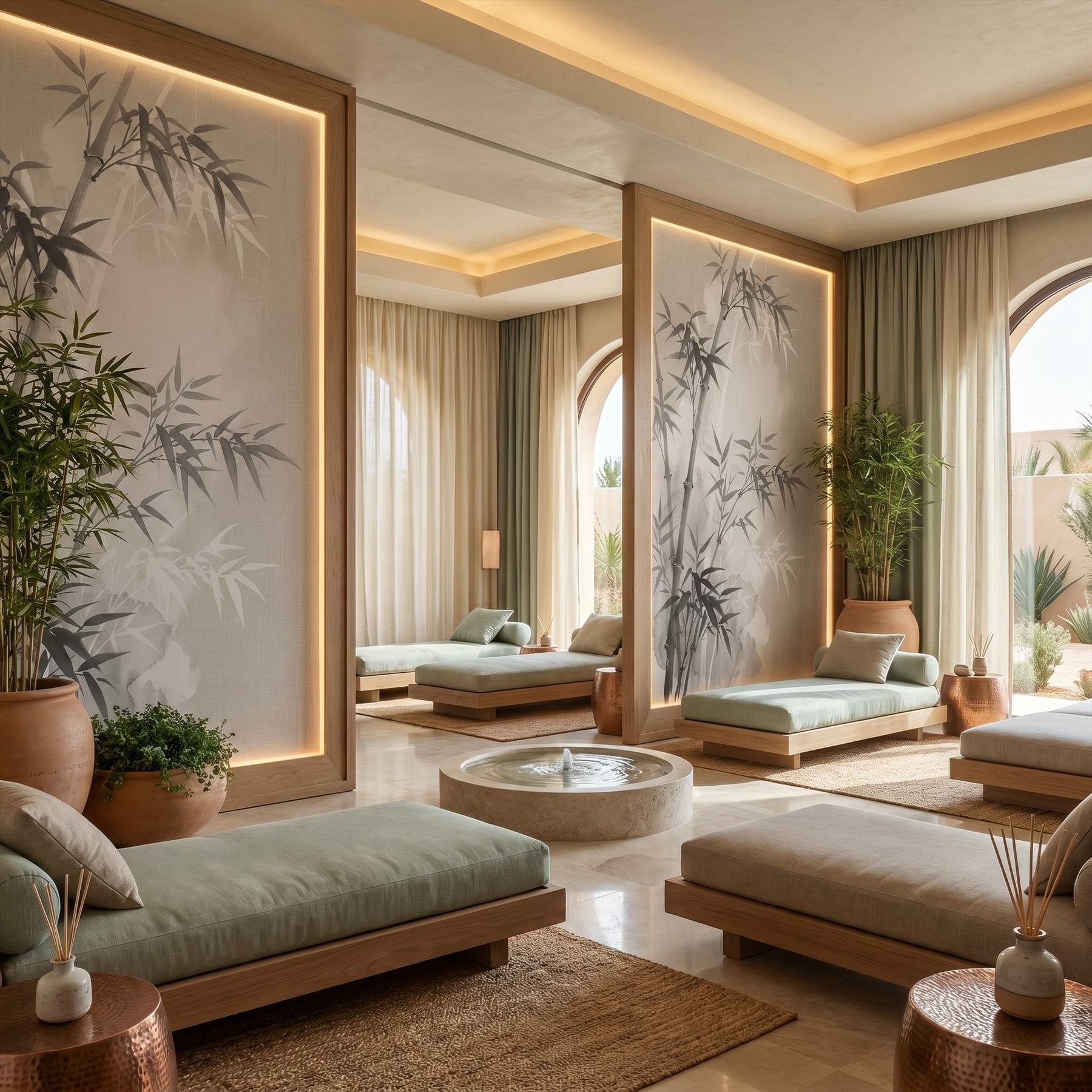 Ink-Wash Bamboo Forest Zen Minimalist Soft Gray - Spa Wellness Center