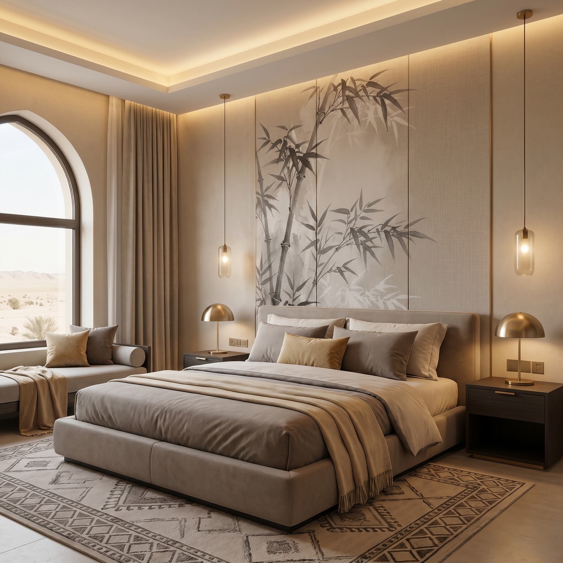Ink-Wash Bamboo Forest Zen Minimalist Soft Gray - Bedroom