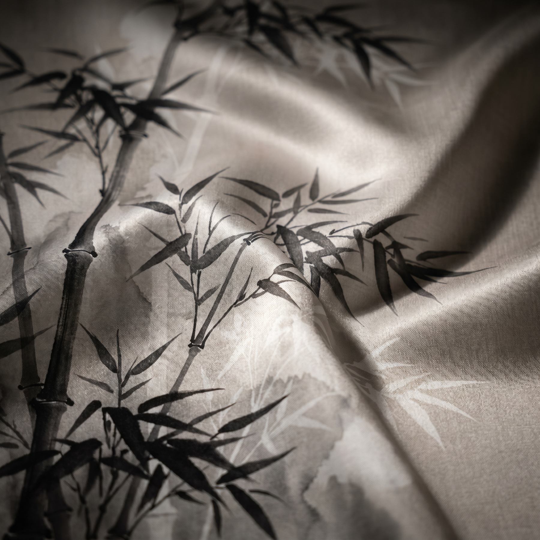 Ink-Wash Bamboo Forest Zen Minimalist Soft Gray - Silk Print Detail 1