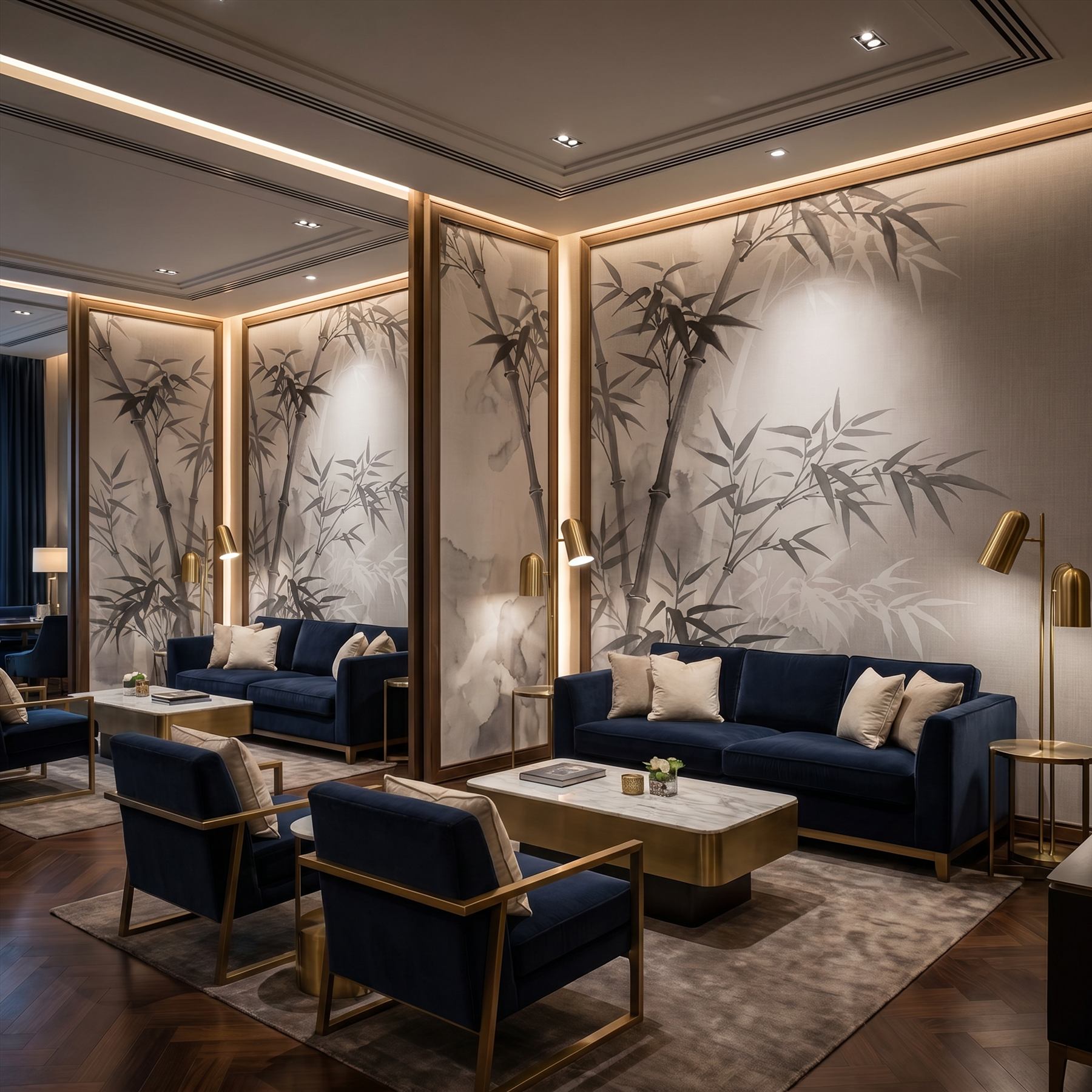 Ink-Wash Bamboo Forest Zen Minimalist Soft Gray - Club Lounge