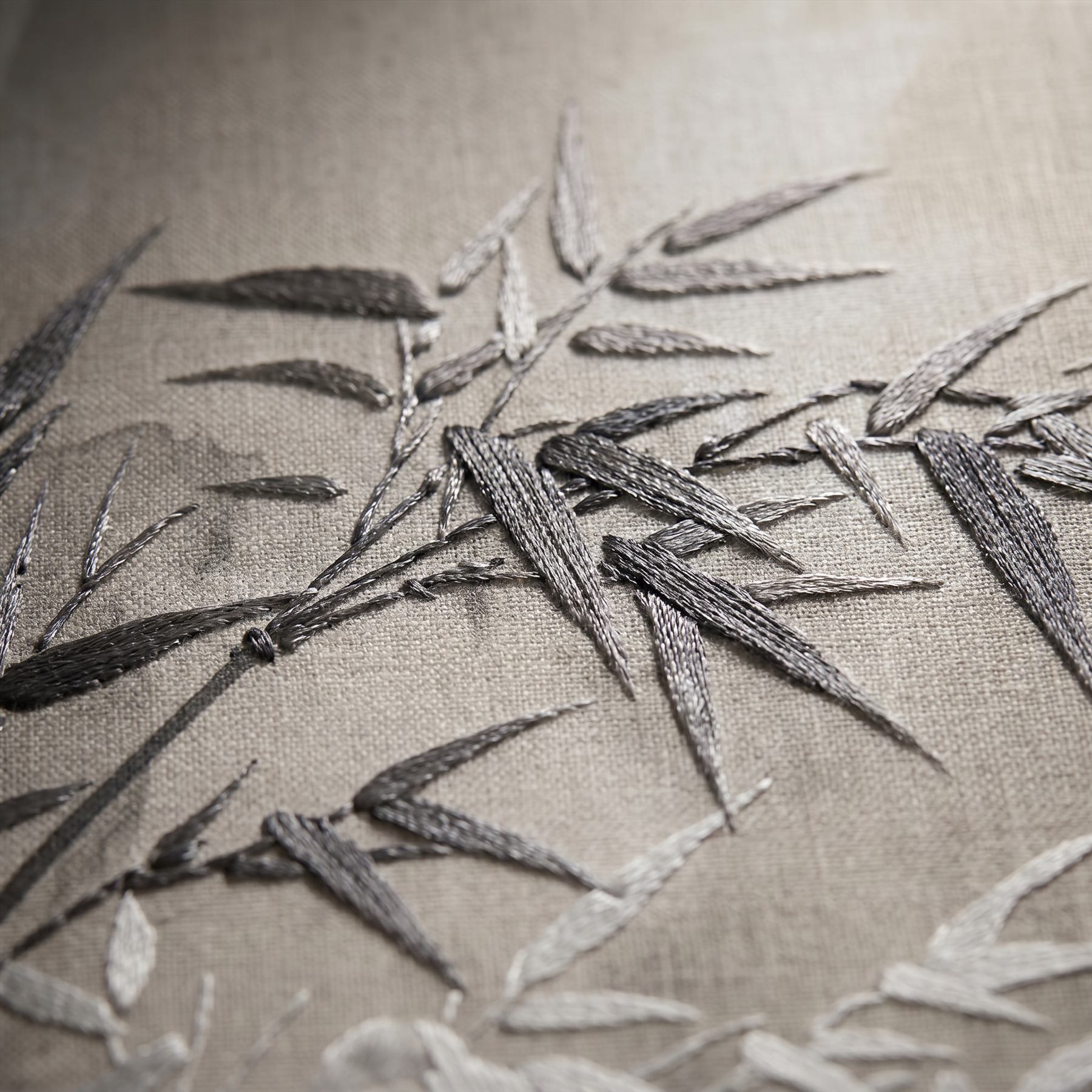 Ink-Wash Bamboo Forest Zen Minimalist Soft Gray - Print with Hand Embroidery Detail 1
