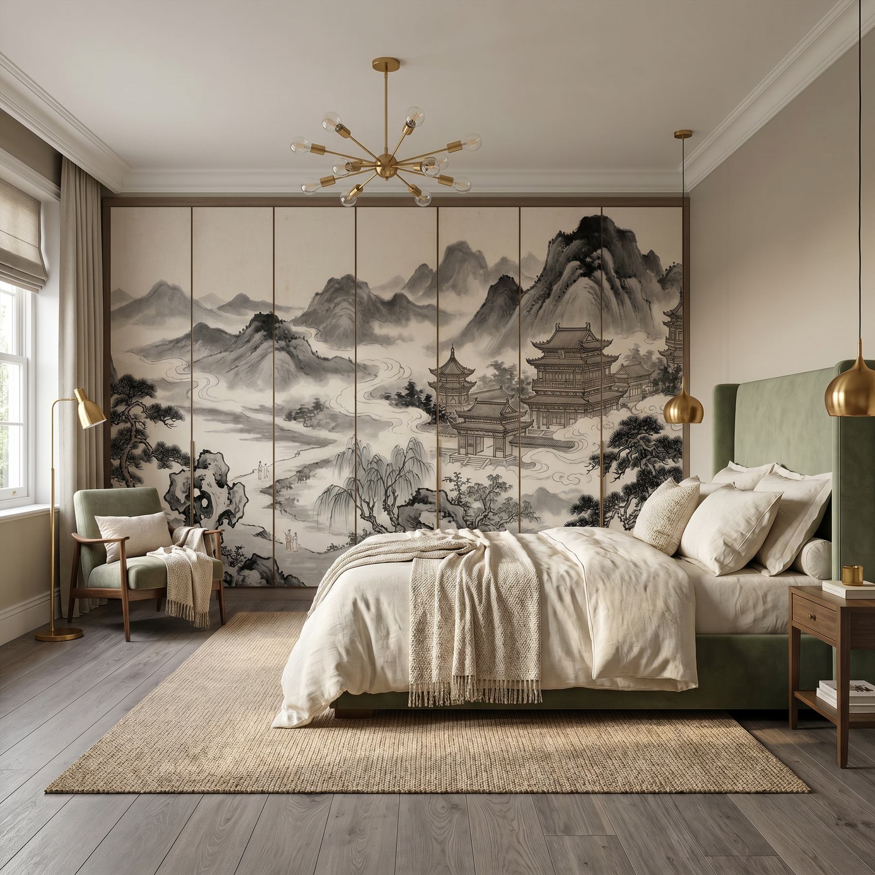 Ink-Wash Celestial-Pavilions for Mountain-Mist Monochrome-Classical Bedroom-02