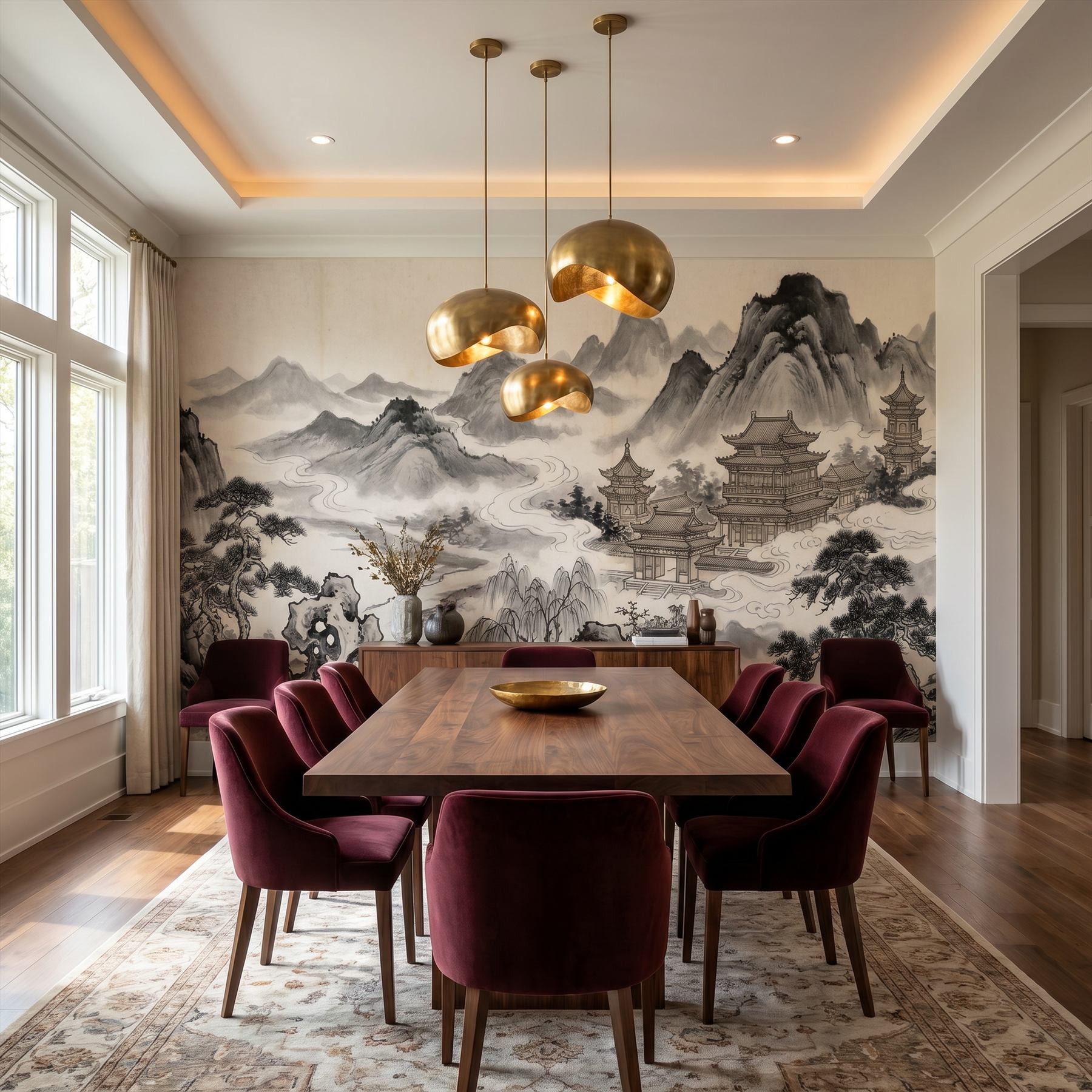 Ink-Wash Celestial-Pavilions for Mountain-Mist Monochrome-Classical Dining-Room-01