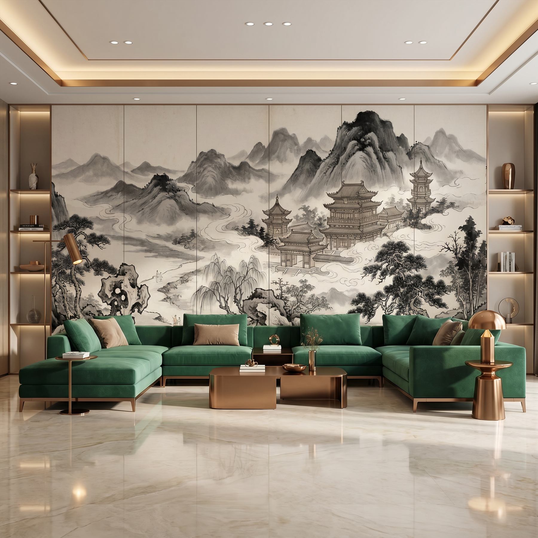 Ink-Wash Celestial-Pavilions for Mountain-Mist Monochrome-Classical Living-Room-02