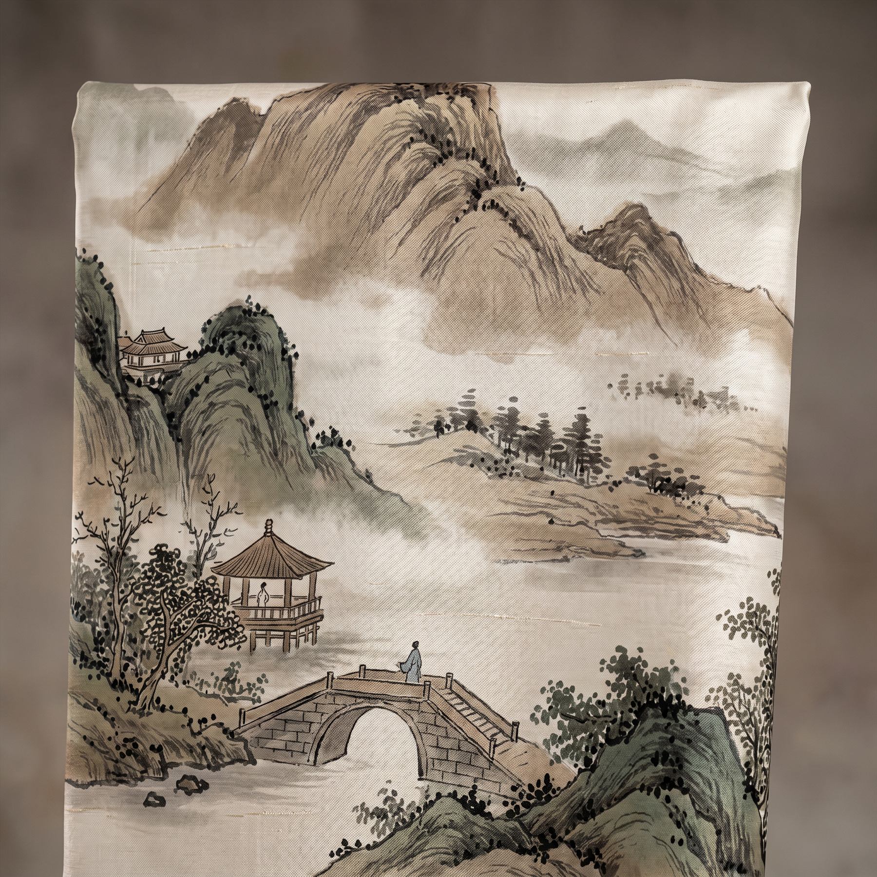 Ink-Wash Landscape Material Detail - Double Palace Silk 1