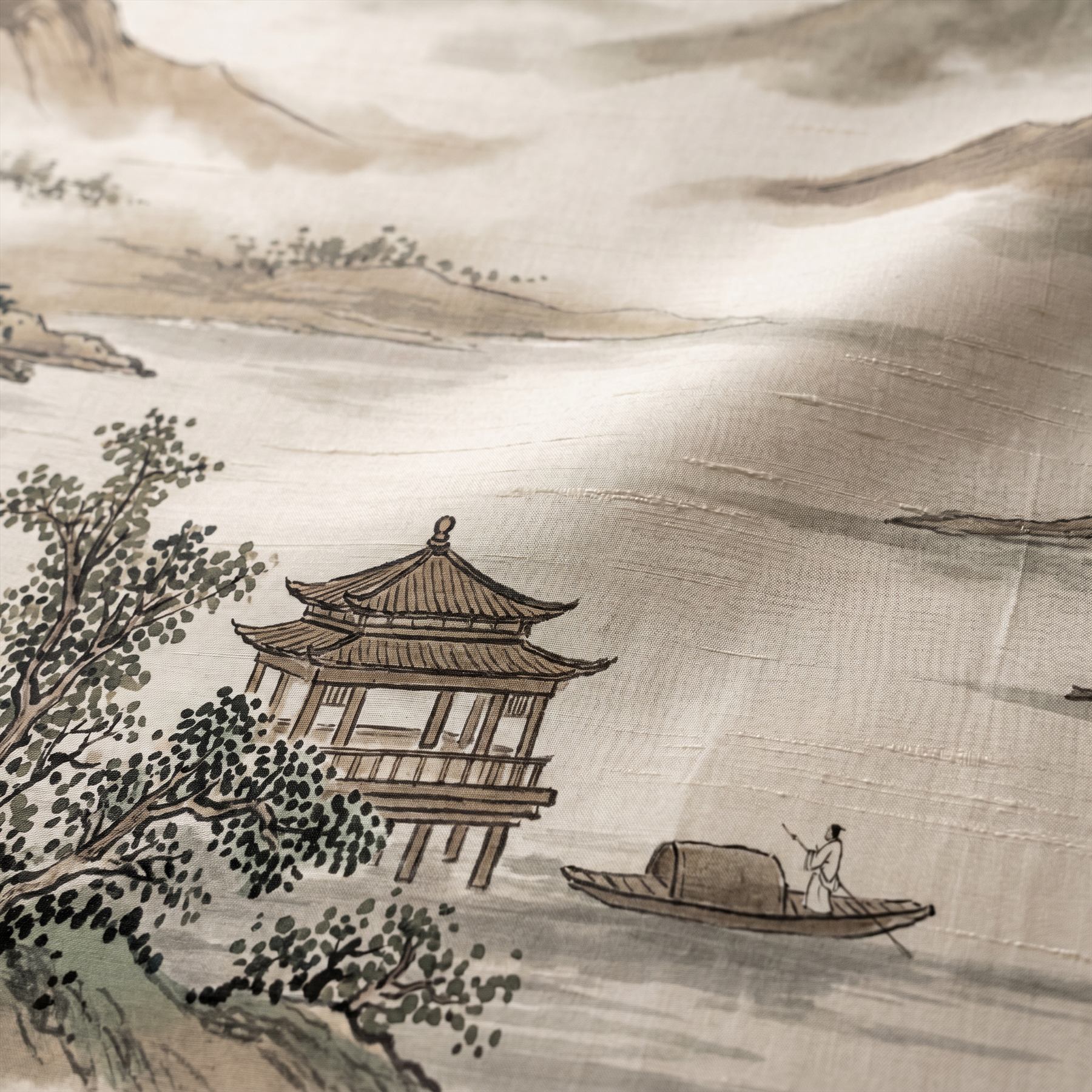 Ink-Wash Landscape Material Detail - Double Palace Silk 2