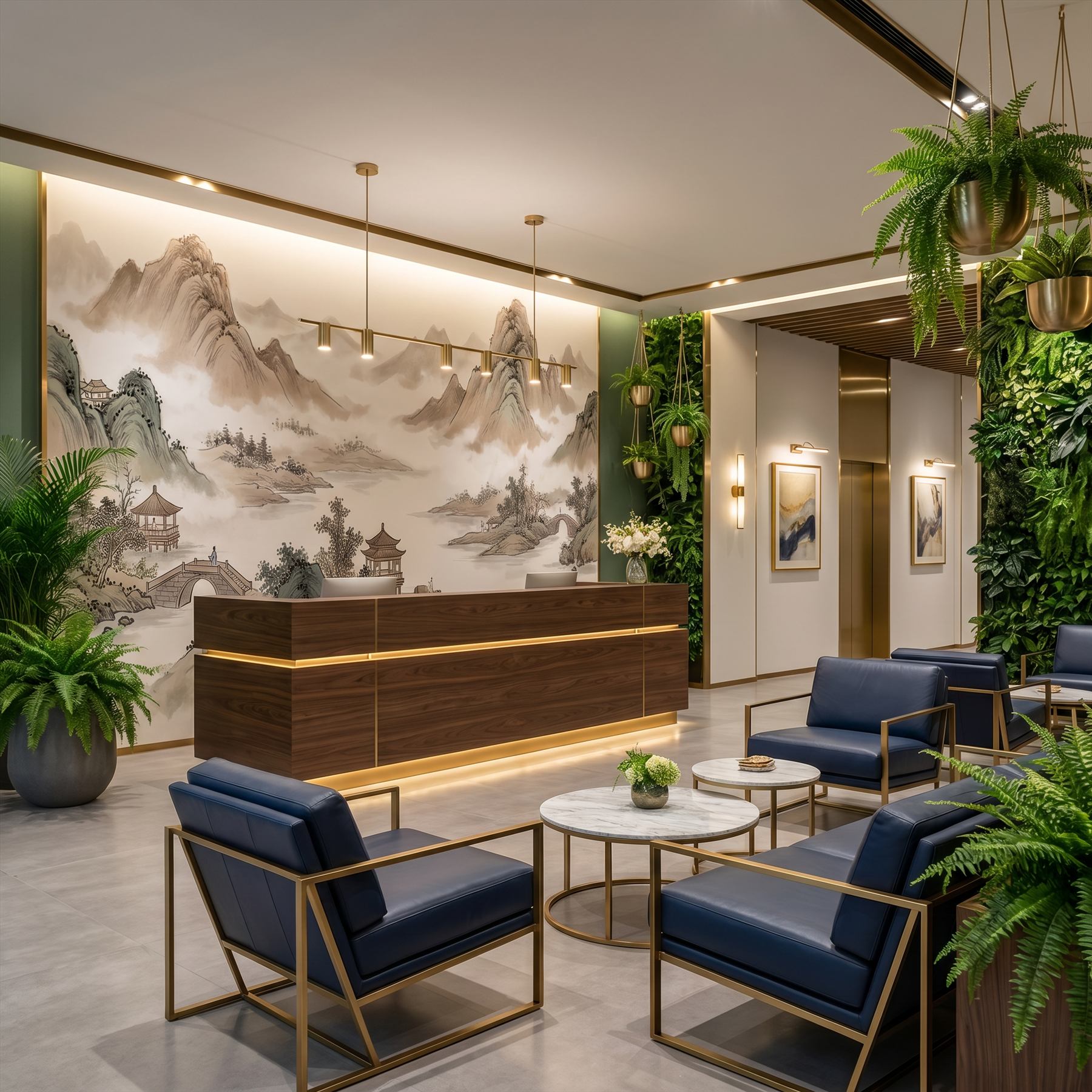 Ink-Wash Landscape for Commercial Spaces Misty Mountains Sepia - 2 High-End Restaurant Private Dining