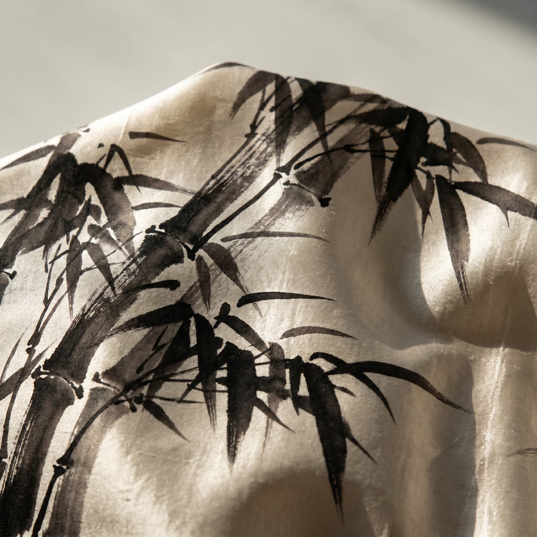 Minimalist Ink Wash Bamboo Neutral Zen - Material Detail 9 - Double Palace Silk Side Light