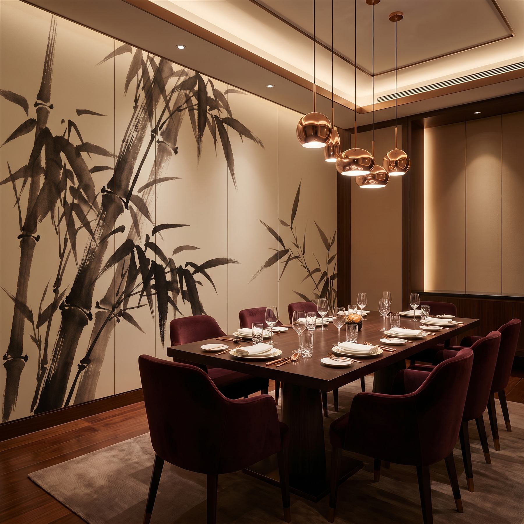Minimalist Ink Wash Bamboo Neutral Zen - Fine Dining Private Room