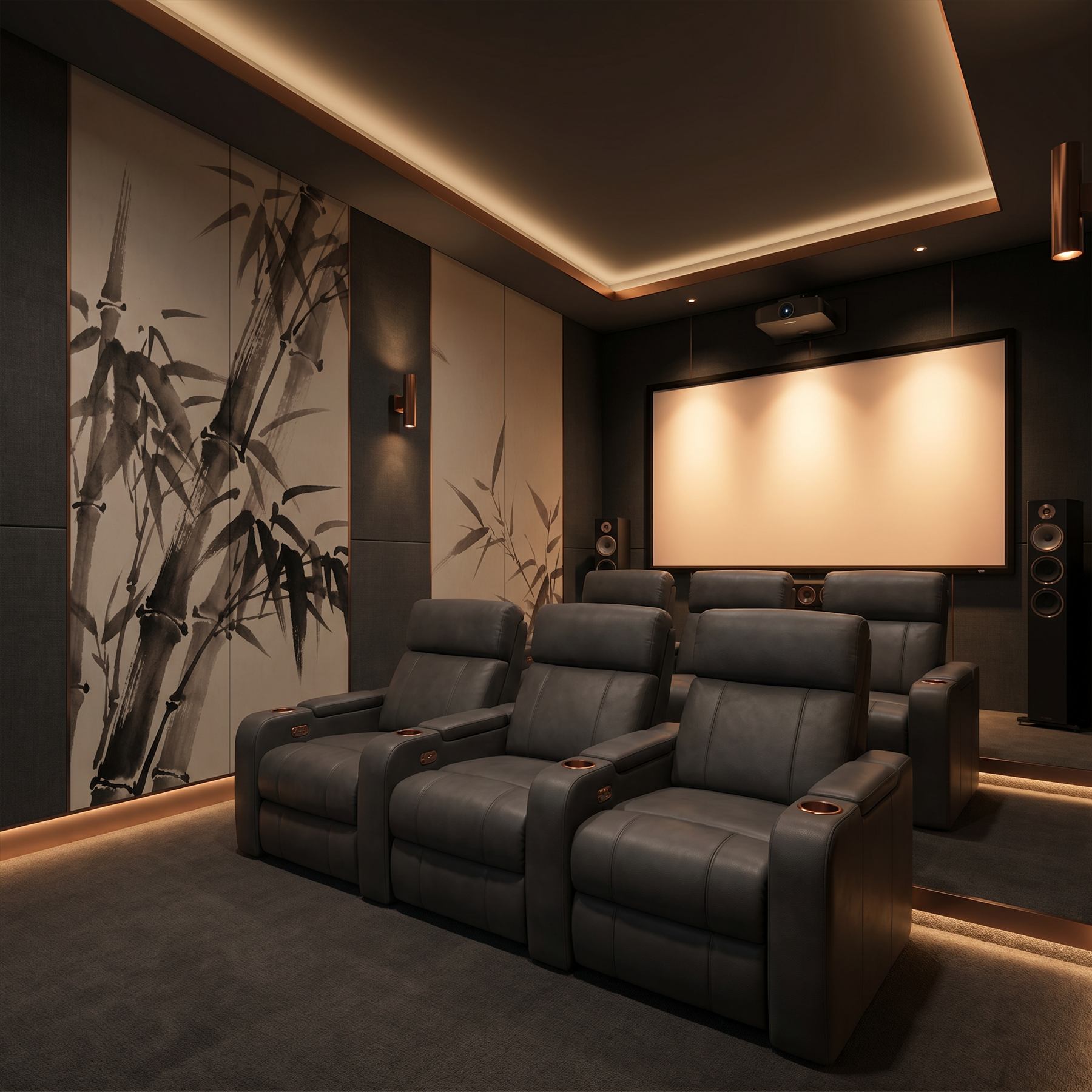 Minimalist Ink Wash Bamboo Neutral Zen - Private Cinema Room